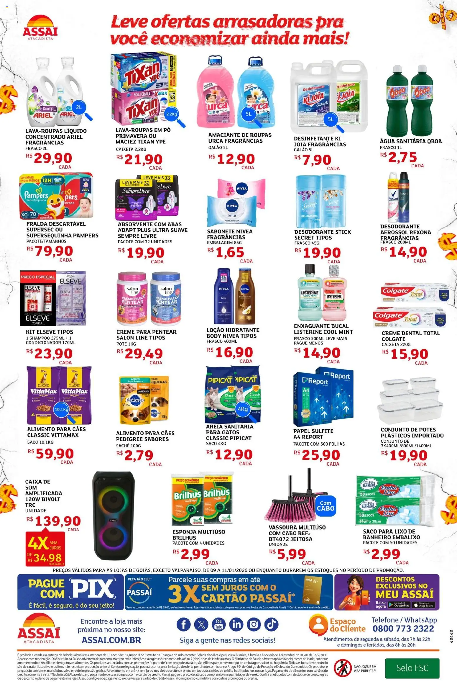 Assaí Atacadista Folheto - válido de 09.01.2026 | Página: 4 | Produtos: Shampoo, Pampers, Amaciante de roupas, Creme para pentear