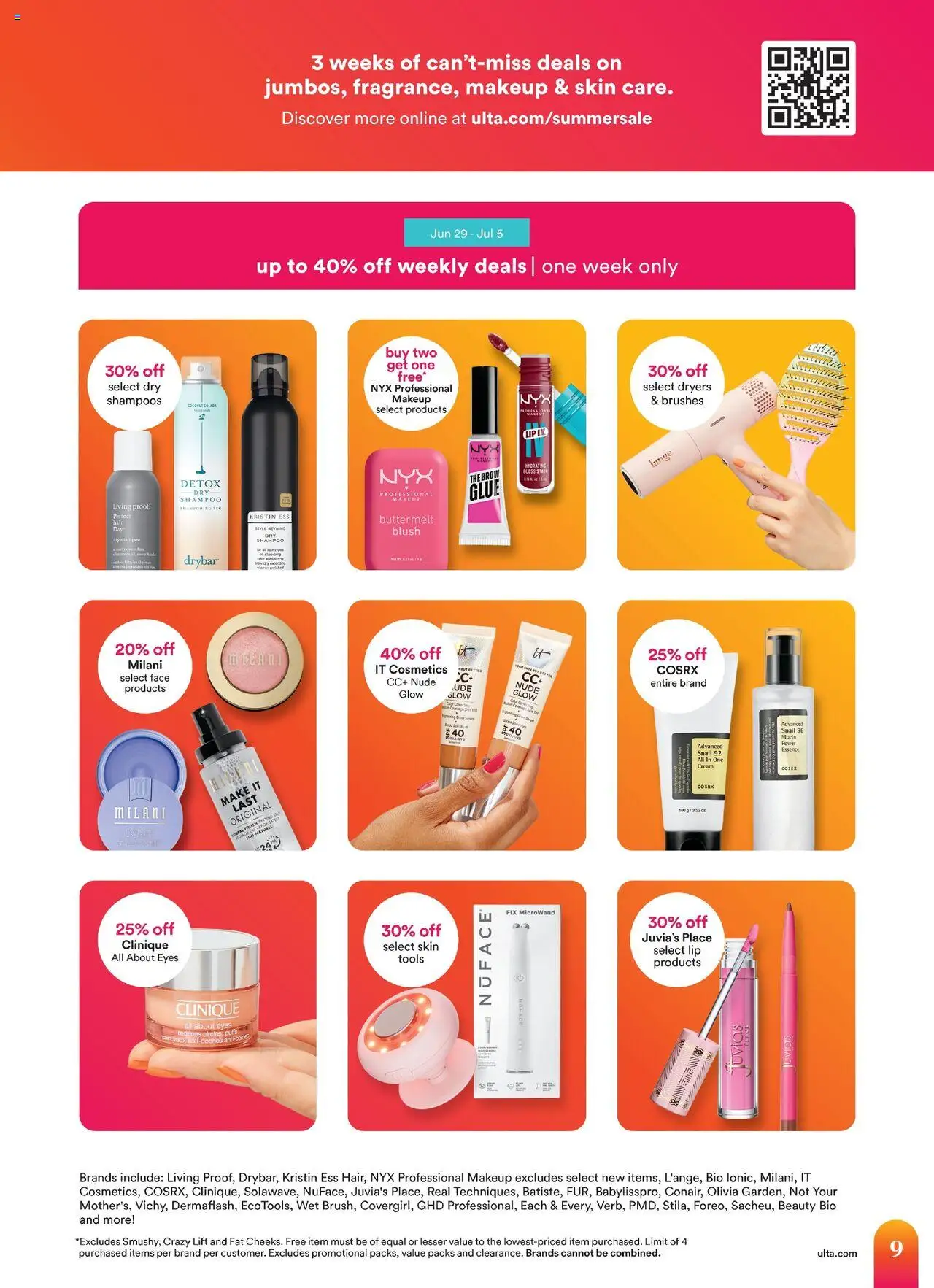 Ulta Beauty Weekly Ad - valid from 29.06.2025 | Page: 9 | Products: Brushes, Blush, Shampoo, Cream