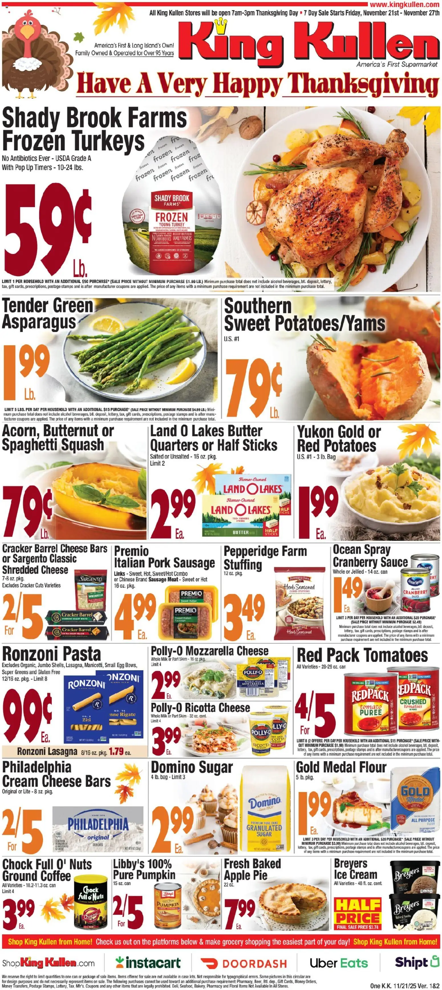 King Kullen Weekly Ad - valid from 20.11.2025 | Page: 1 | Products: Asparagus, Squash, Ice cream, Pumpkin