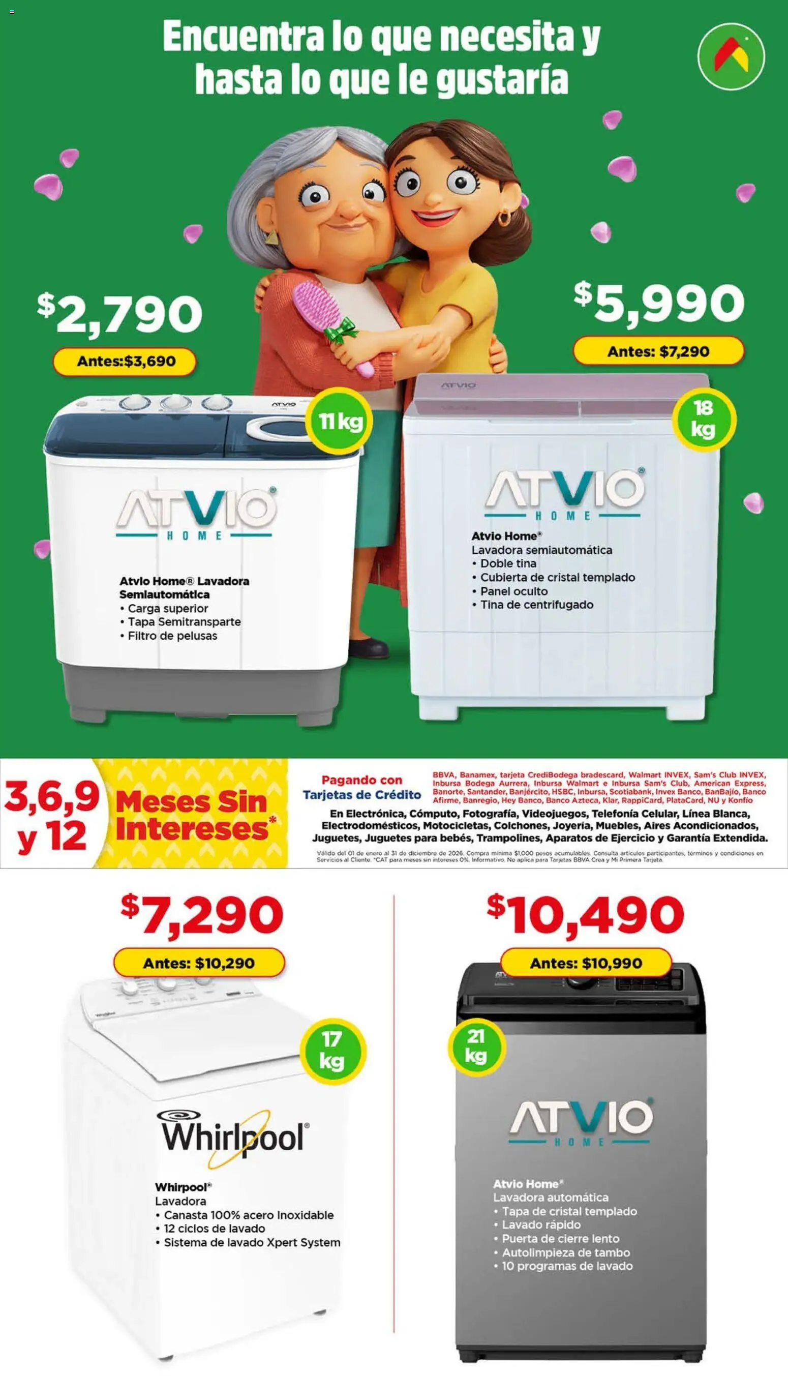 Nuevas ofertas de Bodega Aurrerá válidas en toda la República Mexicana desde el 13.04.2026. ¡Encuentra las mejores ofertas en Bodega Aurrerá folleto Aqui sí te alcanza este Día de las Madres! | Página: 5 | Productos: Lavadora, Banco, Canasta