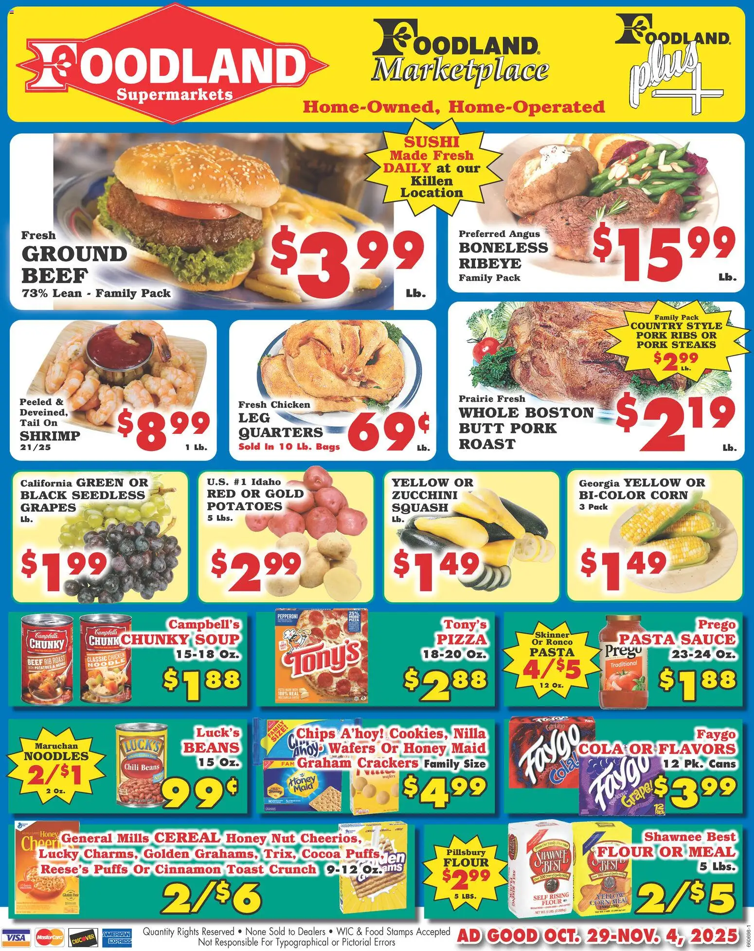 Foodland Weekly Ad - valid from 29.10.2025 | Page: 1 | Products: Pork, Beef, Potatoes, Sauce