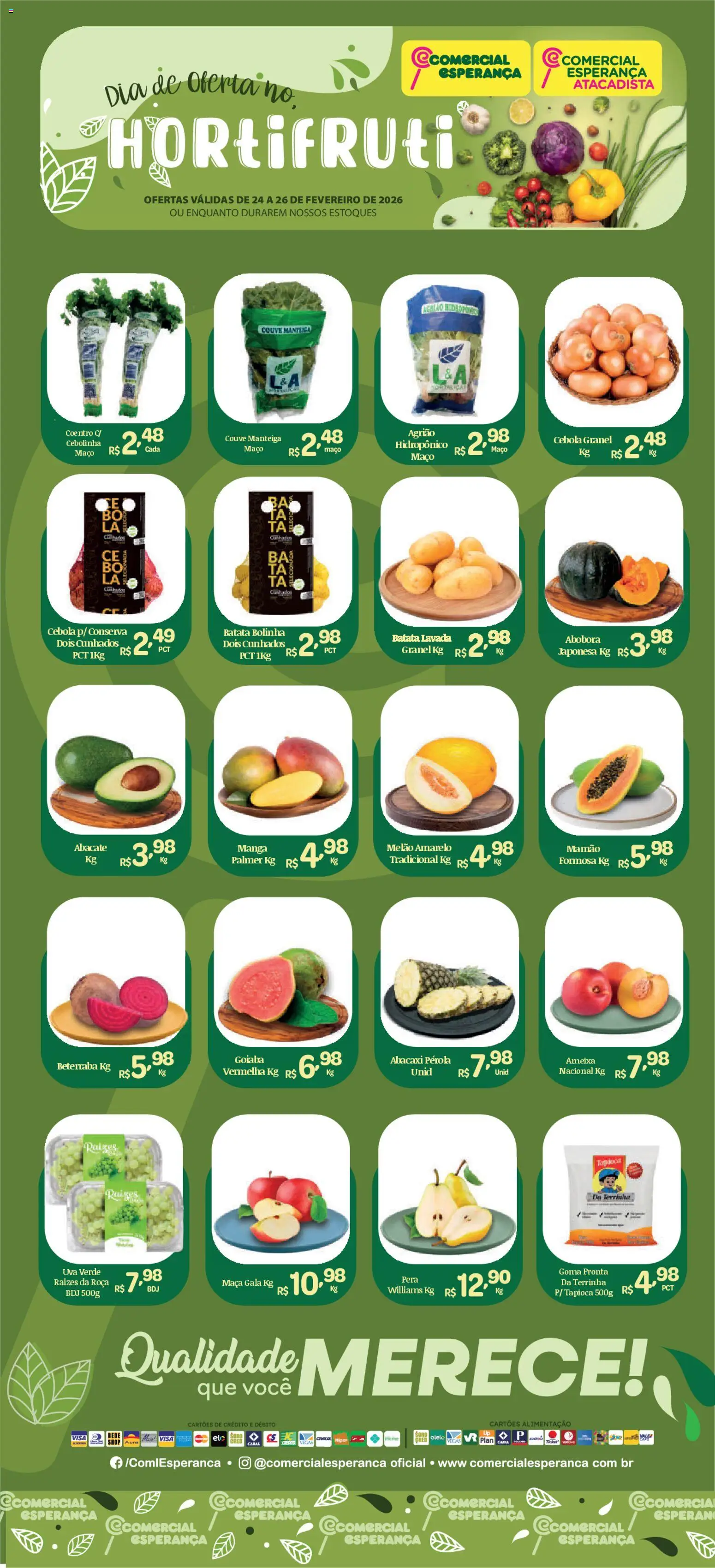 Comercial Esperança Folheto - válido de 24.02.2026 | Página: 1 | Produtos: Melão, Beterraba, Batata, Couve