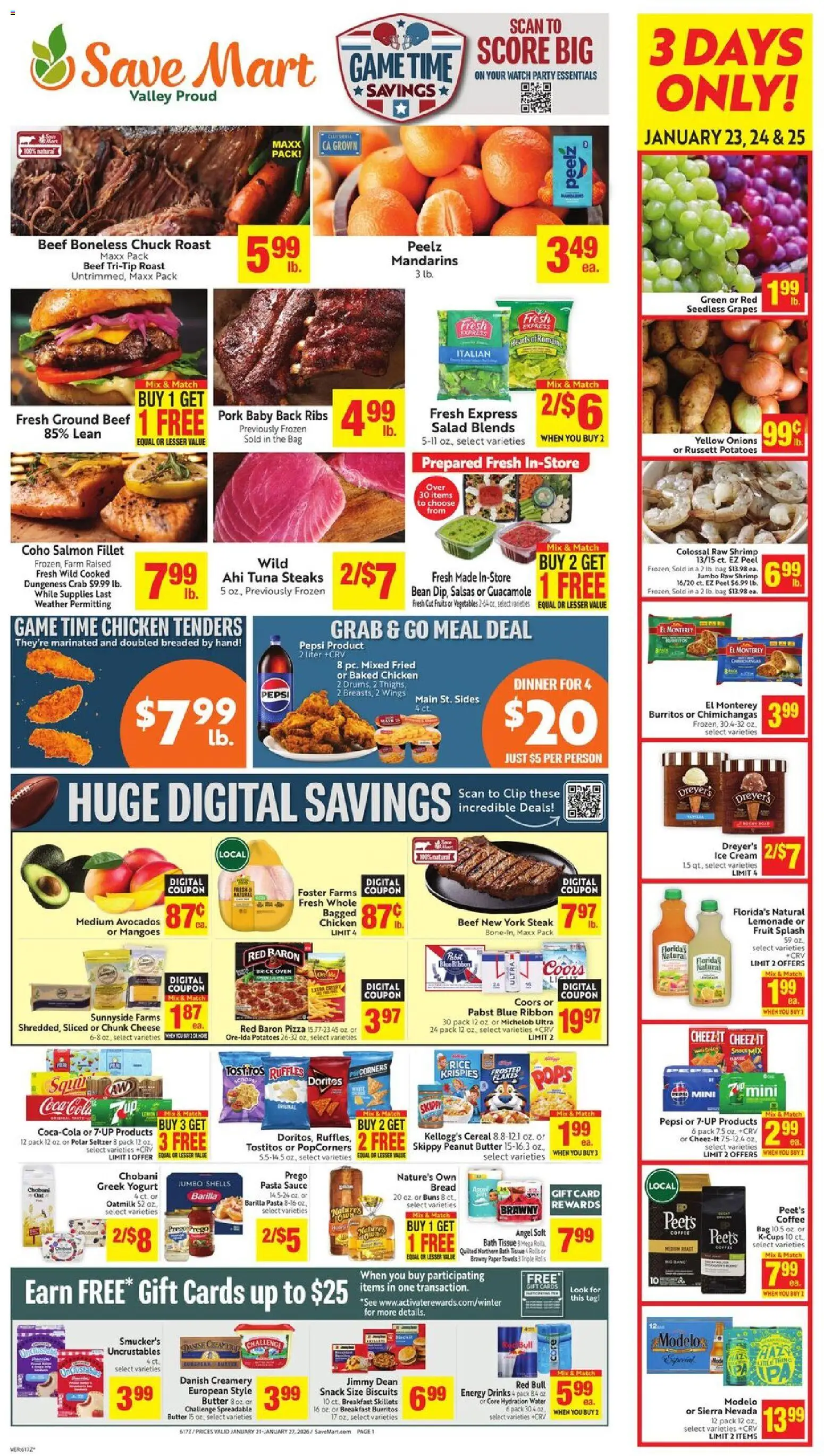 Save Mart Weekly - valid from 21.01.2026 | Page: 1 | Products: Bread, Pasta, Salad, Game