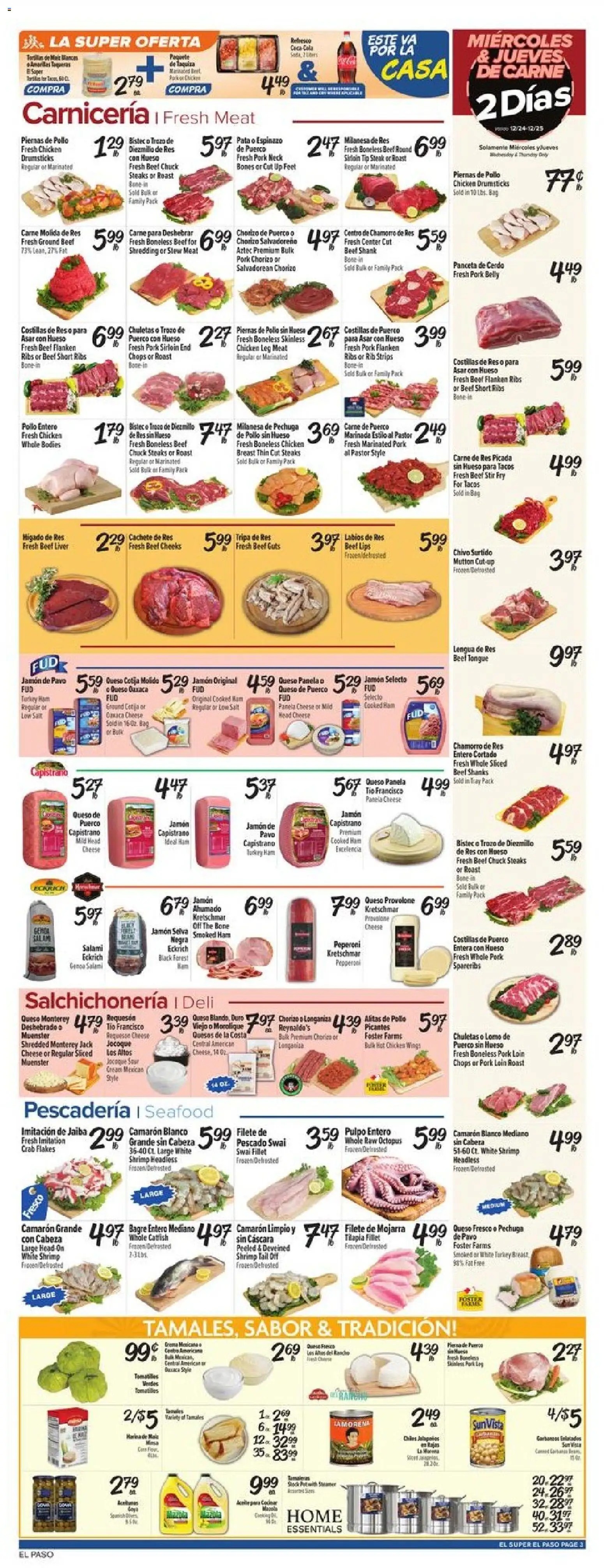 El Super Weekly Ad - TX - valid from 24.12.2025 | Page: 3 | Products: Cheese, Salami, Beef, Flakes