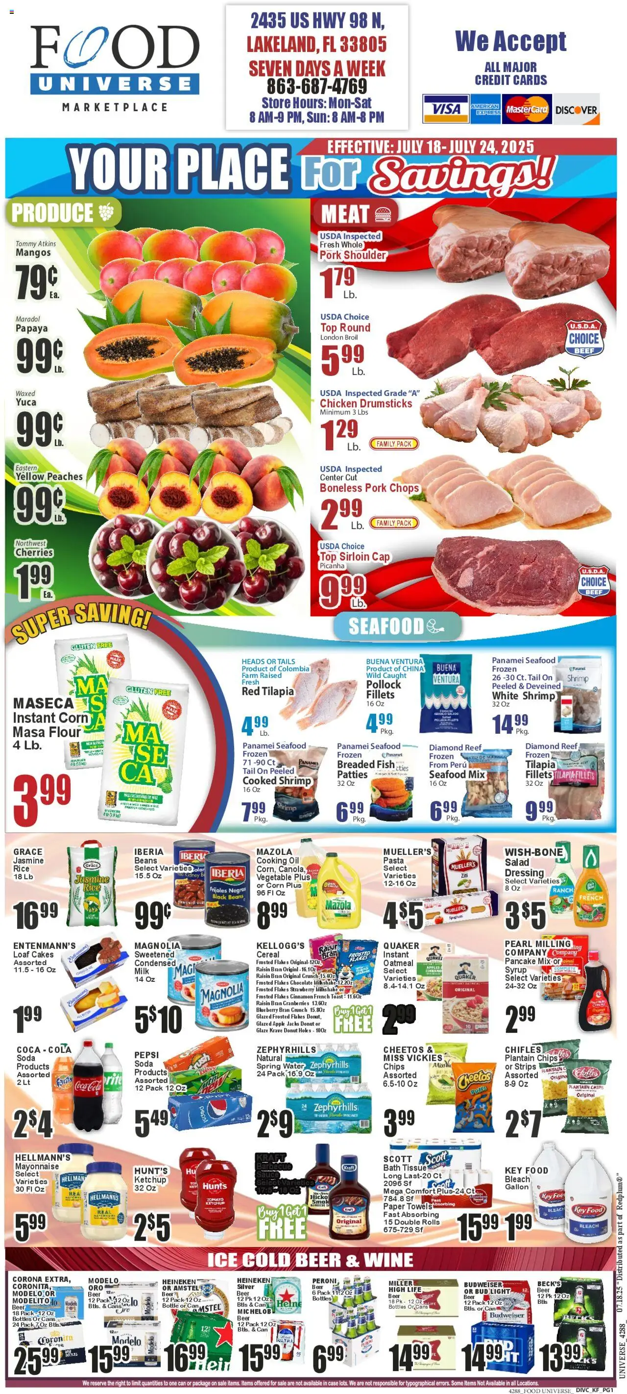 Food Universe Weekly Ad - valid from 18.07.2025 | Page: 1 | Products: Wine, Apples, Ketchup, Seafood