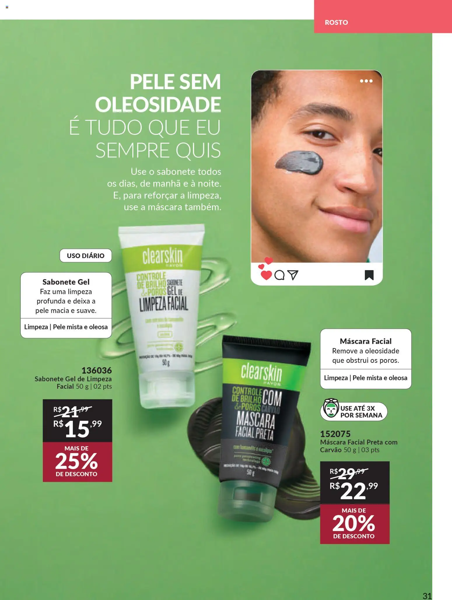 Avon Folheto - válido de 06.01.2026 | Página: 31 | Produtos: Máscara facial, Gel de limpeza, Sabonete