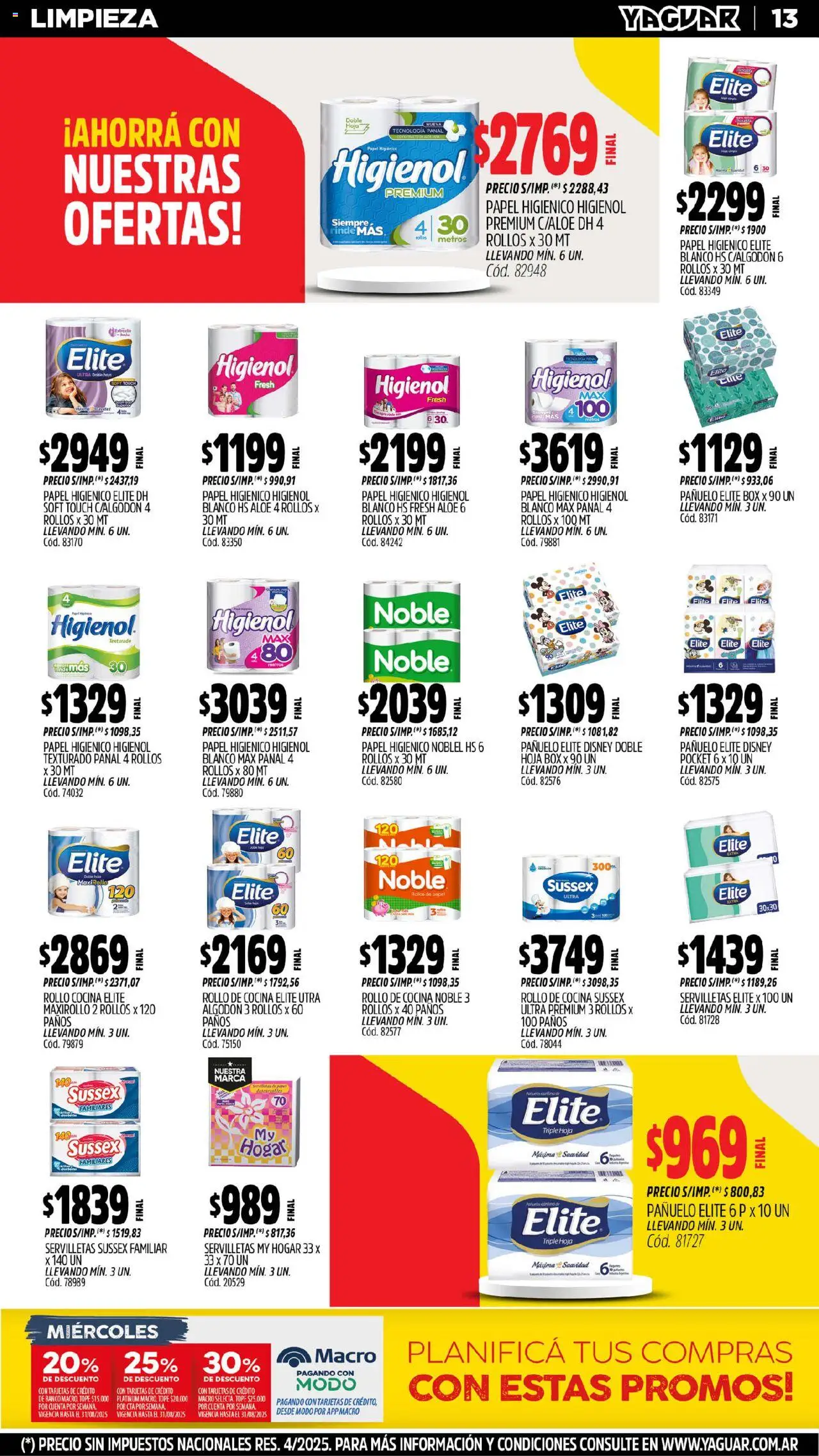 Yaguar - Bahía Blanca │ válido desde el 25.08.2025 | Página: 13 | Productos: Papel higiénico, Algodón, Pañuelo, Cocina