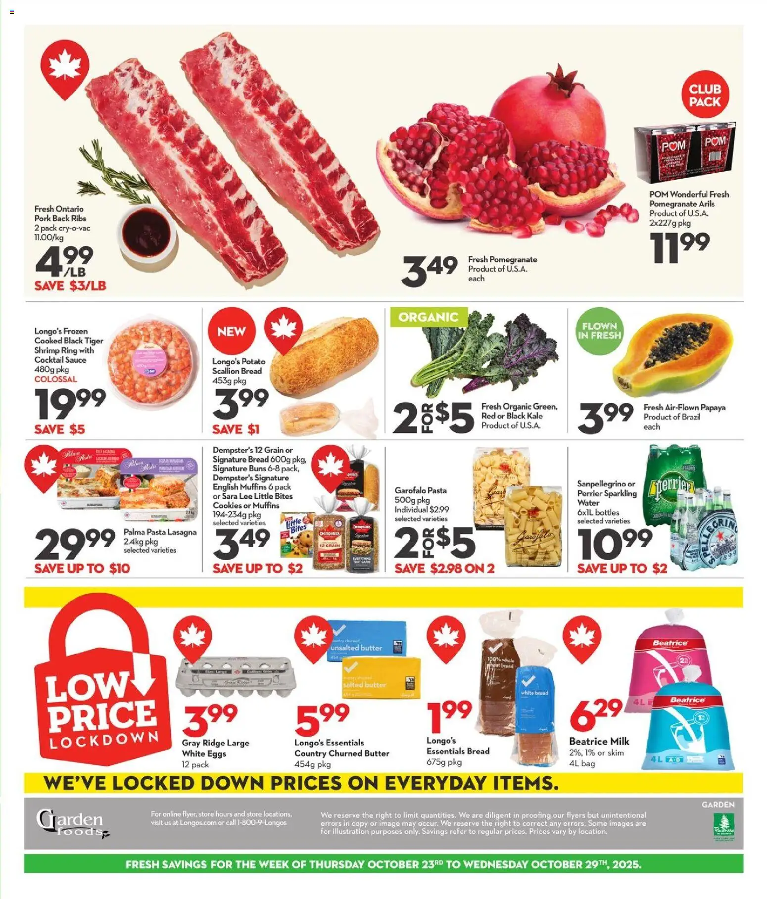 Longo's flyer valid from 23.10.2025 | Page: 3 | Products: Pasta, Milk, Butter, Bread