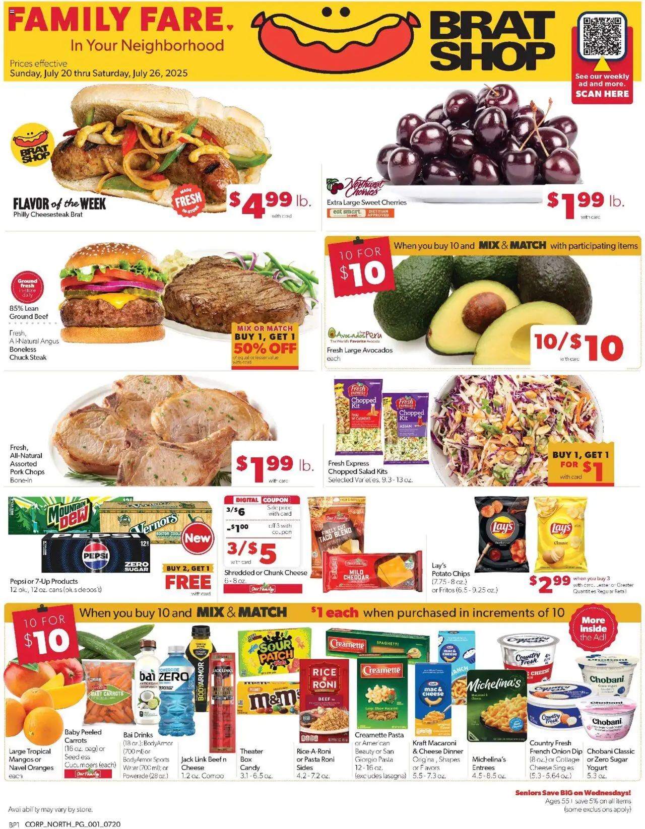 Family Fare Weekly Ad - MI - valid from 20.07.2025 | Page: 1 | Products: Pasta, Chips, Cucumbers, Salad