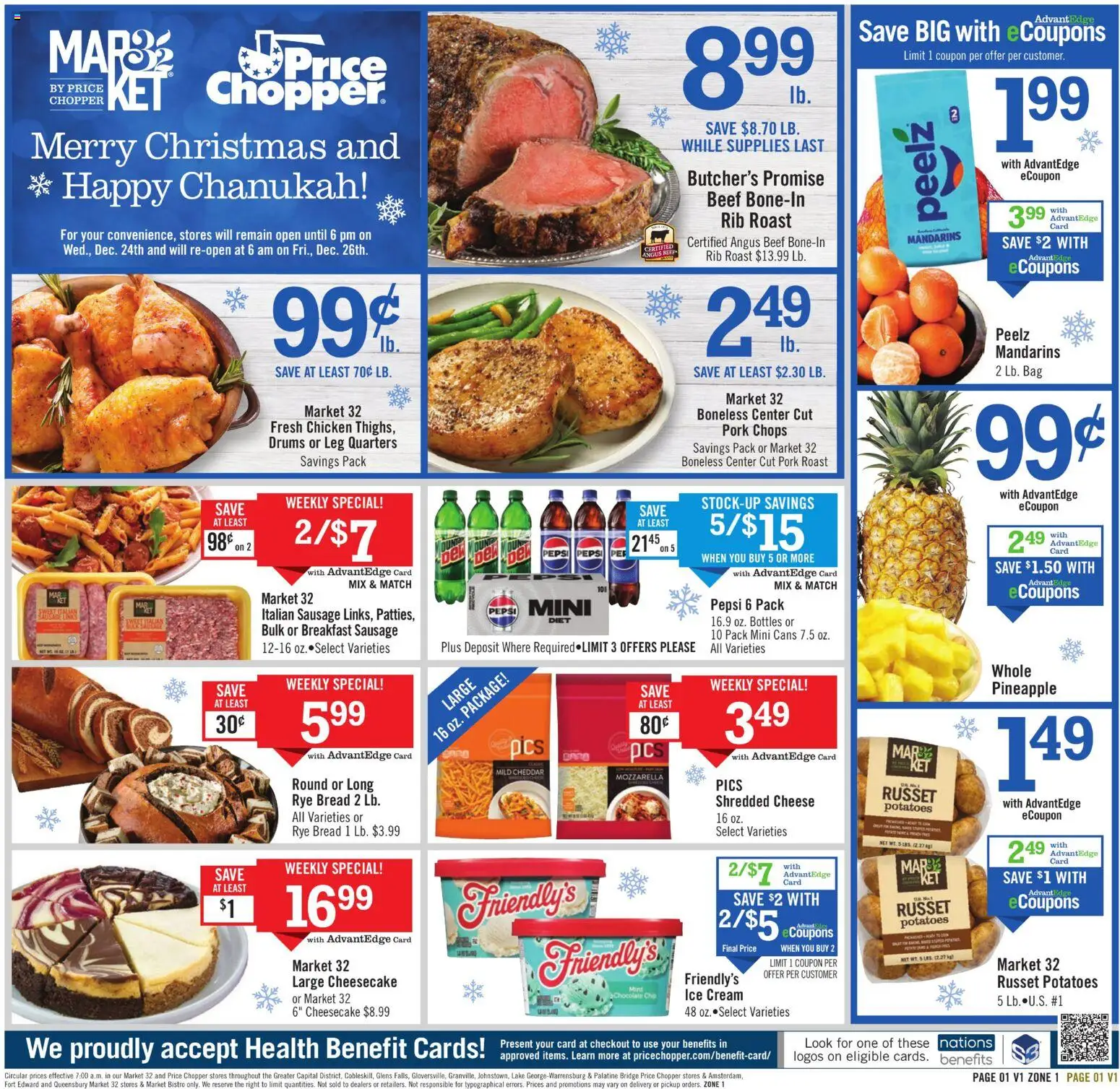 Price Chopper Weekly Ad - valid from 21.12.2025 | Page: 1 | Products: Beef, Pineapple, Ice cream, Cheesecake