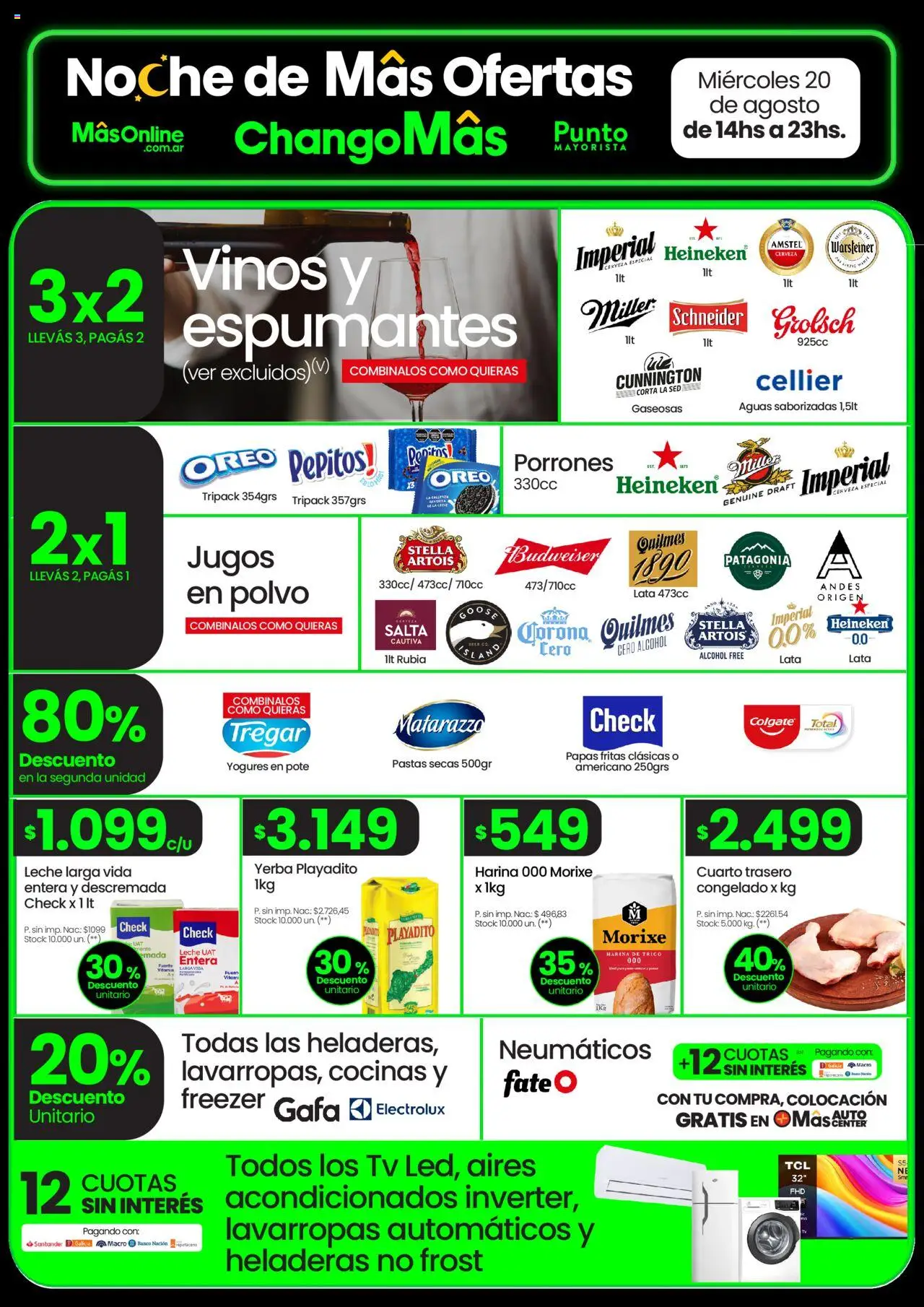 Changomas Noche de ofertas │ válido desde el 20.08.2025 | Página: 1 | Productos: Neumáticos, Fuente, Leche, Cerveza