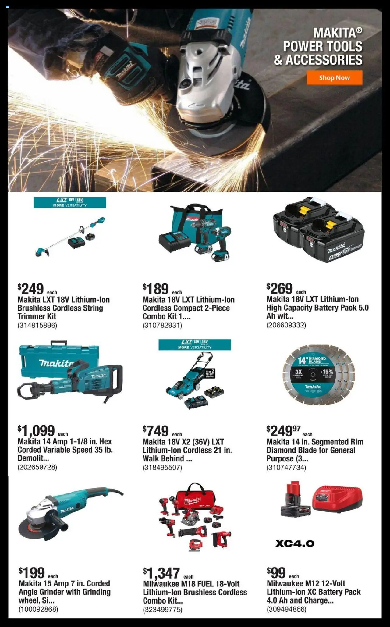Home Depot Shop Pro Ad - FL - valid from 22.09.2025 | Page: 4 | Products: Trimmer, Battery, Angle Grinder, Grinder