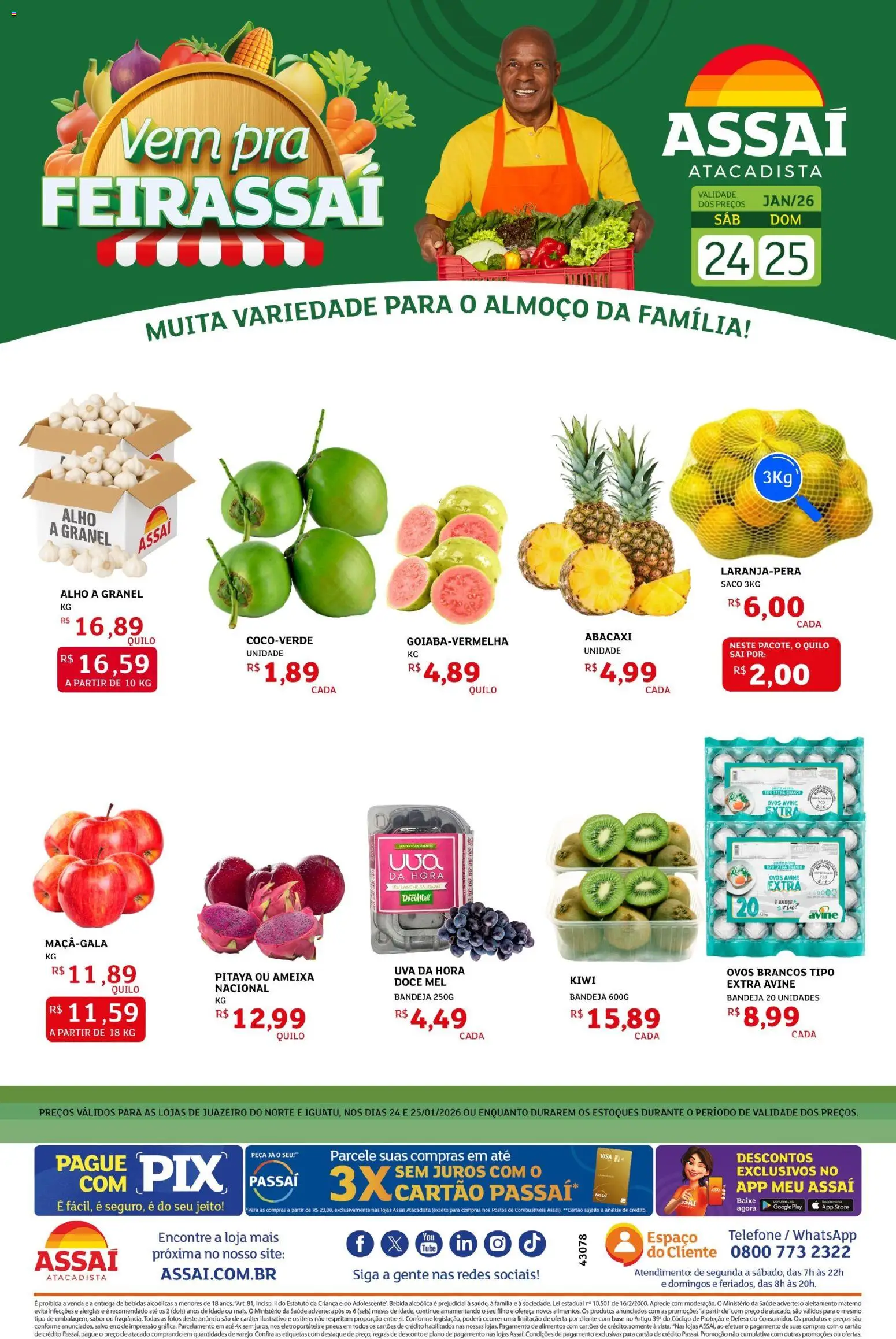 Assaí Atacadista Folheto - válido de 24.01.2026 | Página: 1 | Produtos: Abacaxi, Mel, Bandeja, Ameixa