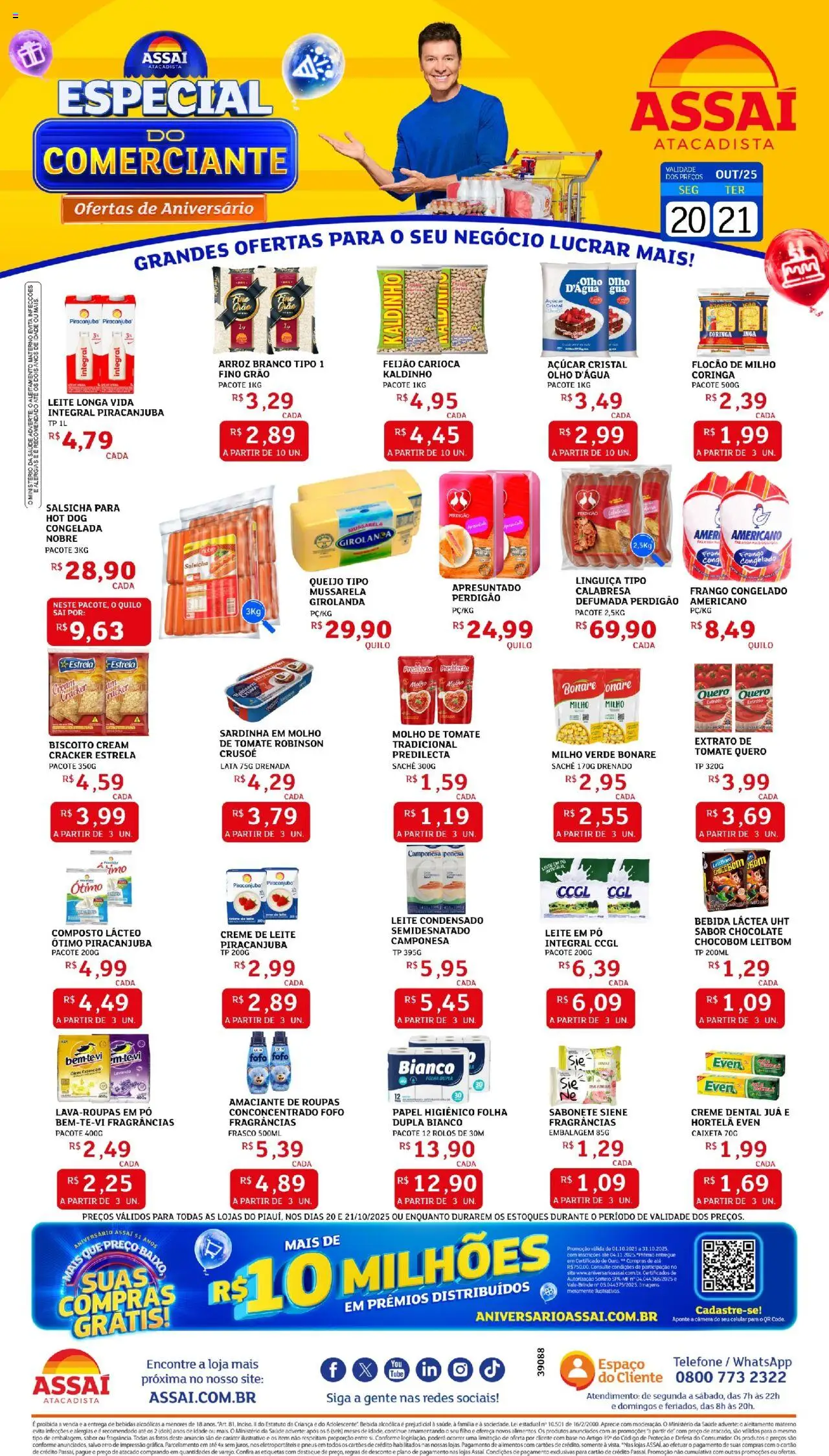 Assaí Atacadista Folheto - válido de 20.10.2025 | Página: 1 | Produtos: Linguiça, Creme, Bebida, Amaciante
