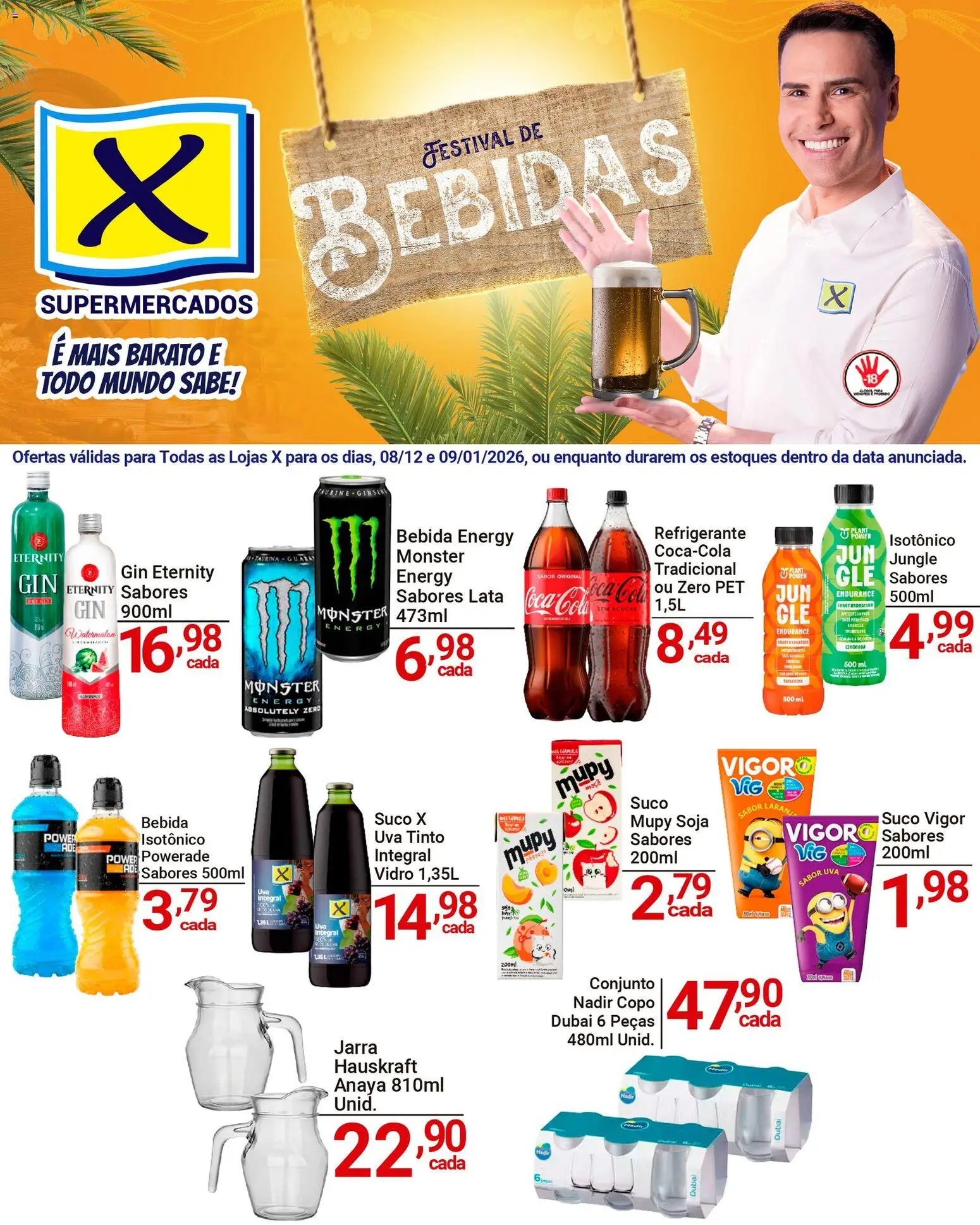 X Supermercados Folheto - válido de 08.01.2026 | Página: 1 | Produtos: Bebida, Jarra, Isotônico, Gin eternity