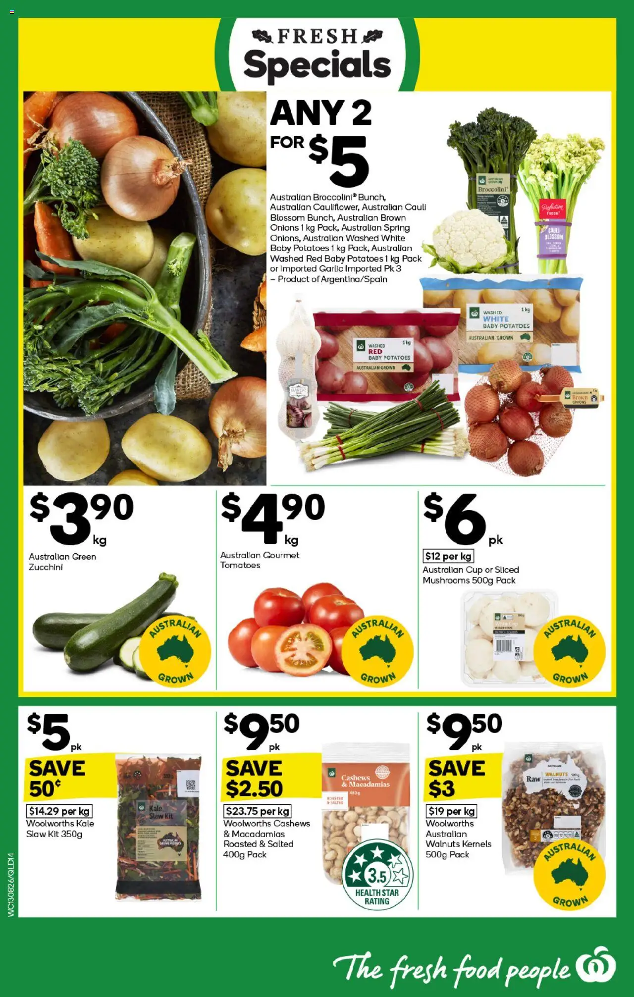 Woolworths catalogue - valid from 13.08.2025 | Page: 14 | Products: Kale, Mushrooms, Potatoes, Onions