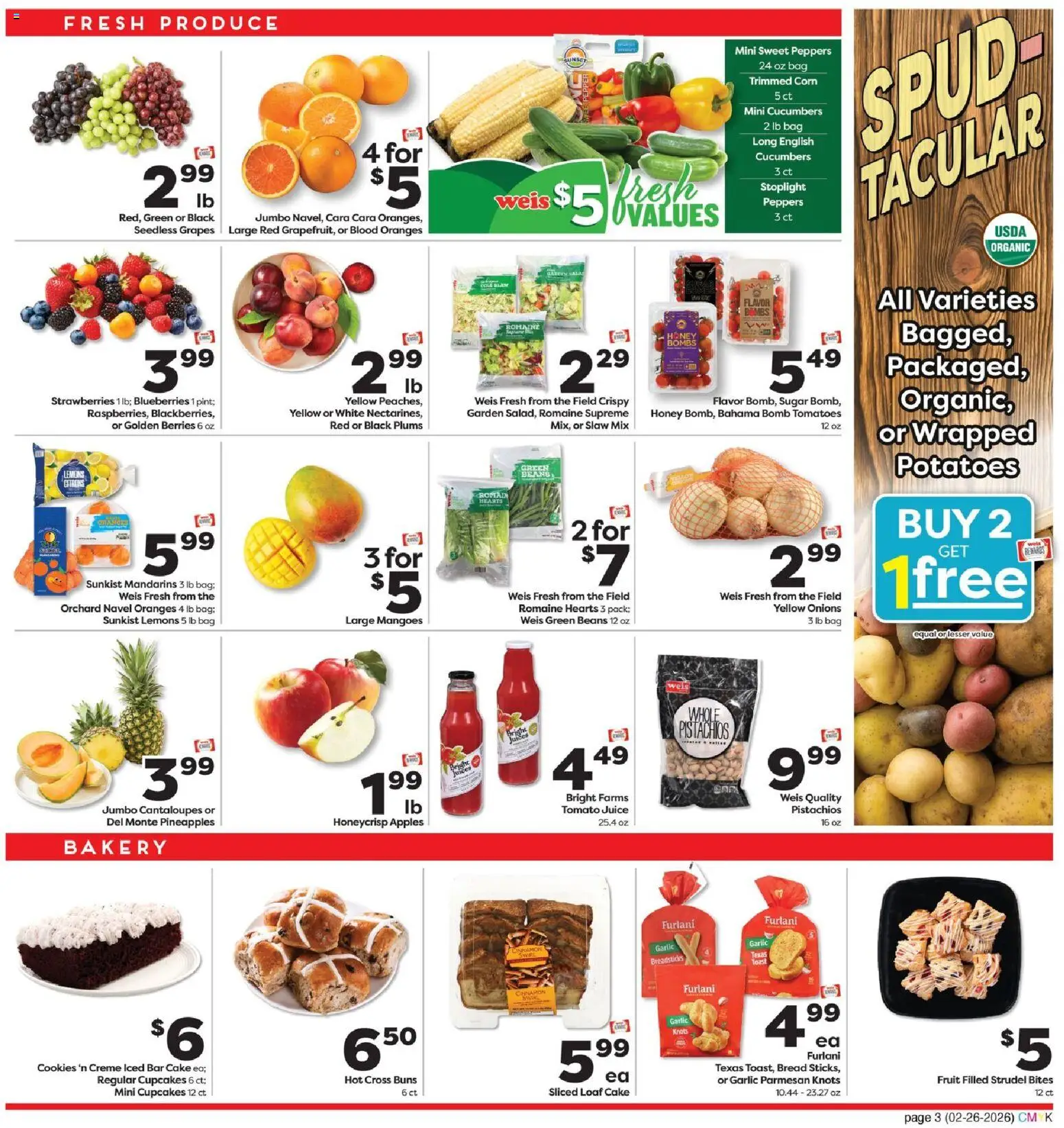 Weis Monthly Ad - valid from 26.02.2026 | Page: 3 | Products: Cantaloupes, Oranges, Strawberries, Blueberries
