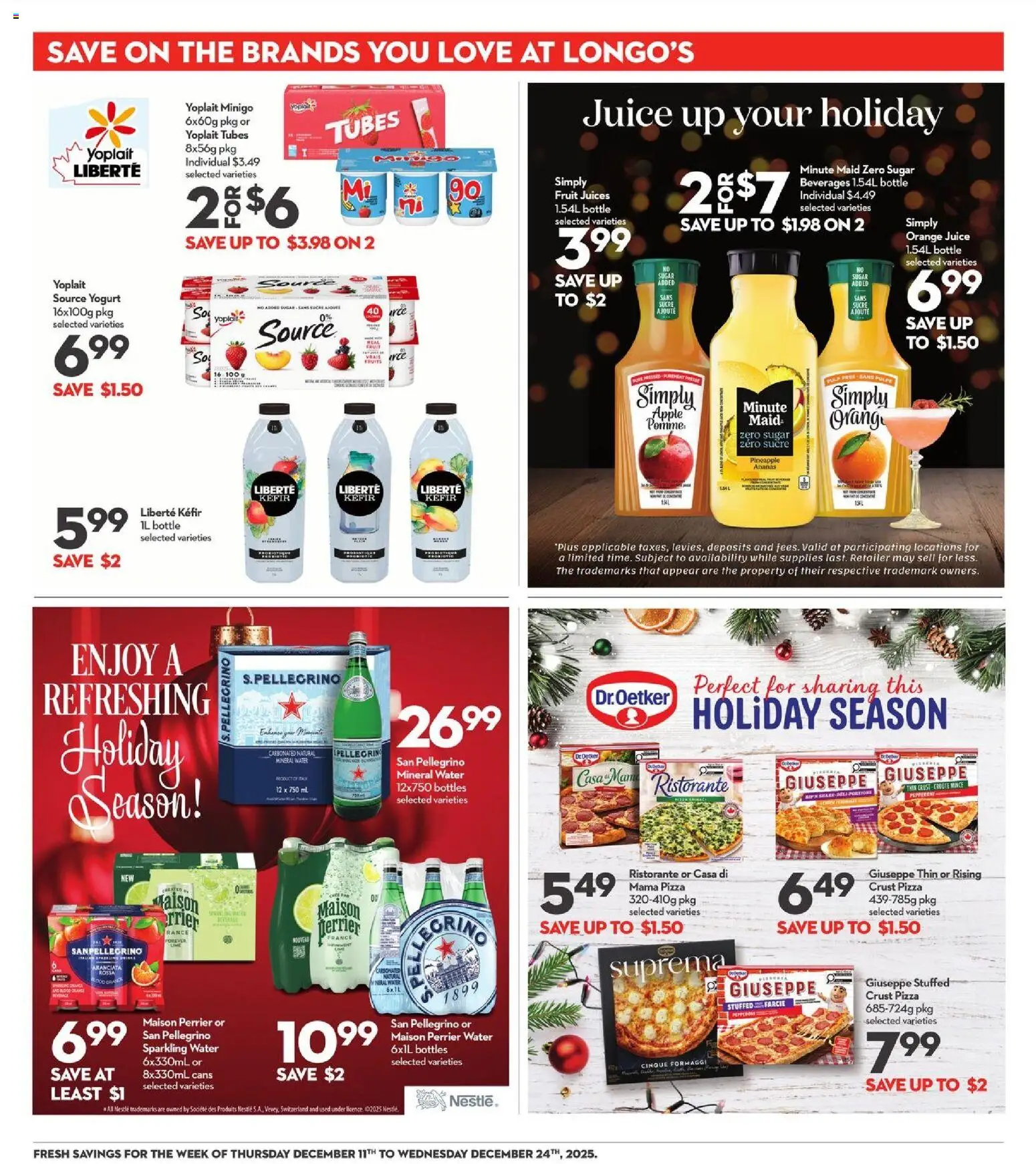Longo's flyer valid from 11.12.2025 | Page: 23 | Products: Pineapple, Yogurt, Pizza, Juice
