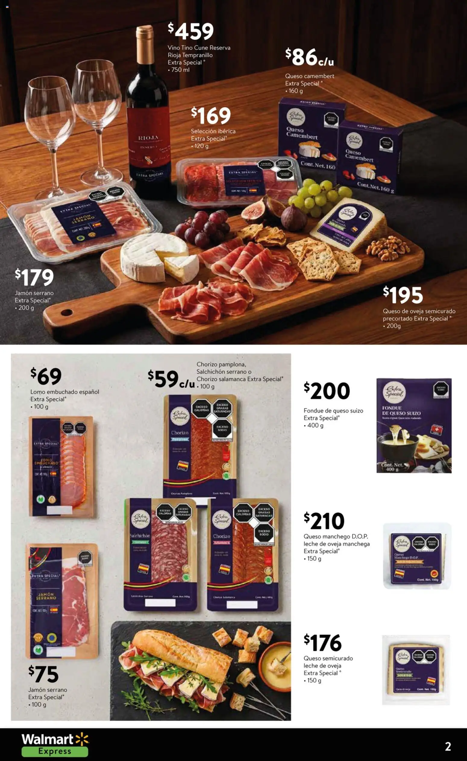 Nuevas ofertas de Walmart Express válidas en toda la República Mexicana desde el 02.01.2026. ¡Encuentra las mejores ofertas en Walmart Express folleto Celebra lo especial! | Página: 2 | Productos: Leche, Queso, Jamón, Vino