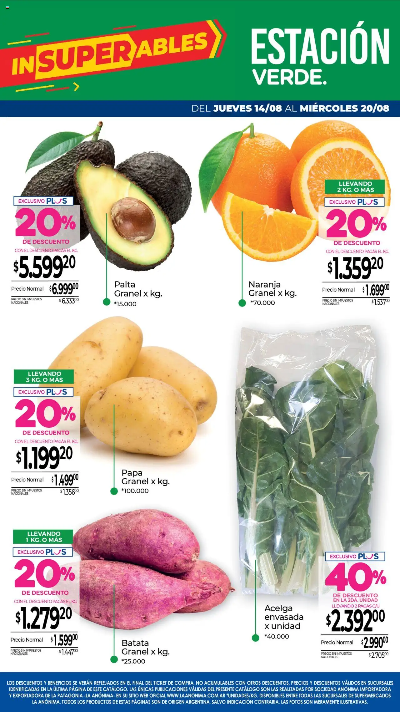 La Anonima catálogo │ válido desde el 14.08.2025 | Página: 7 | Productos: Acelga, Papa, Batata, Palta