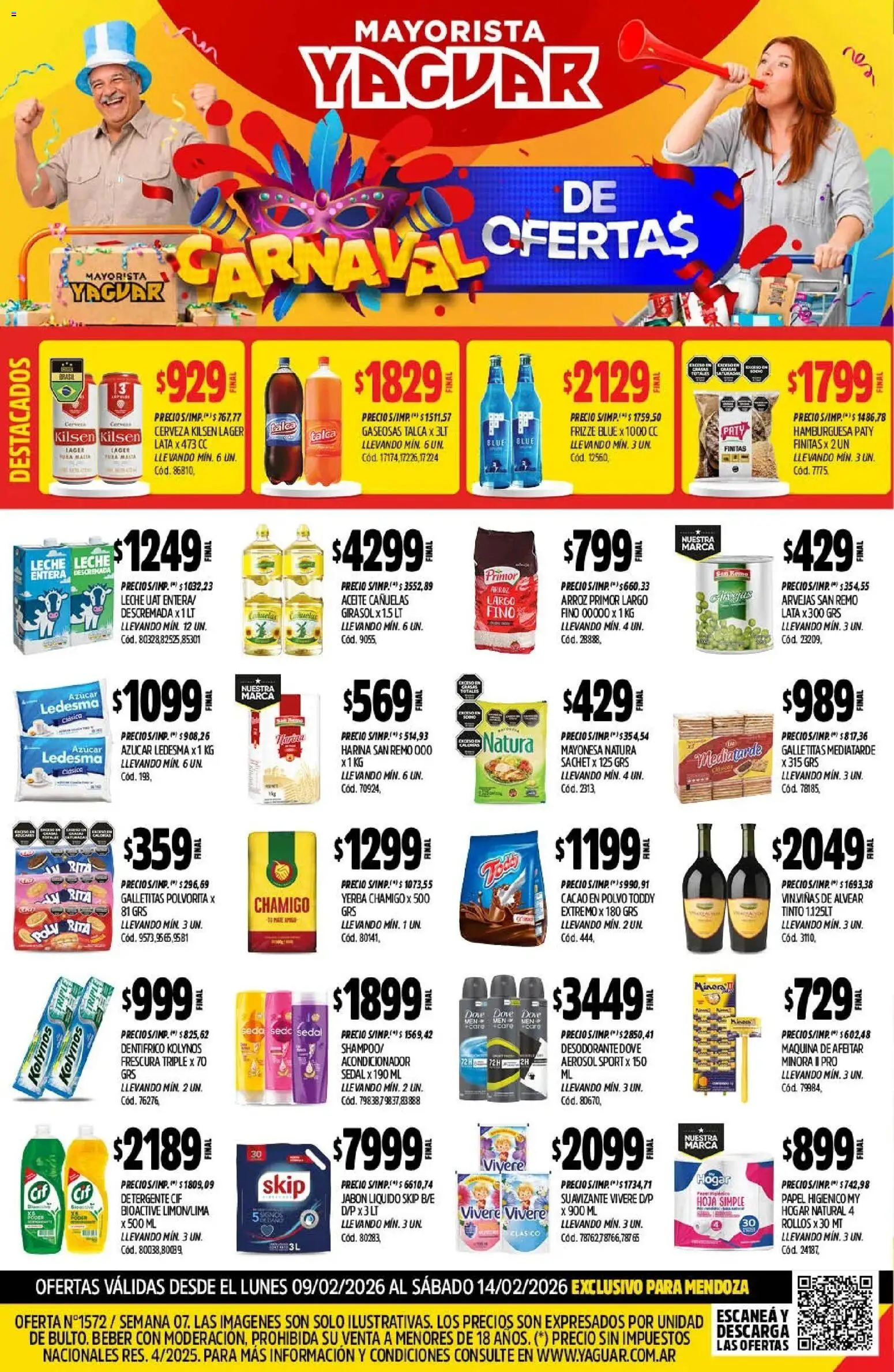Yaguar - Oferta Semanal Mendoza │ válido desde el 09.02.2026 | Página: 1 | Productos: Harina, Arvejas, Jabón, Leche