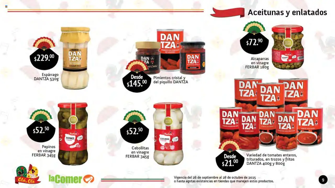 Nuevas ofertas de La Comer válidas en toda la República Mexicana desde el 26.09.2025. ¡Encuentra las mejores ofertas en La Comer folleto Olá, Olé! | Página: 9 | Productos: Vinagre, Pimiento, Pepinos, Tomates