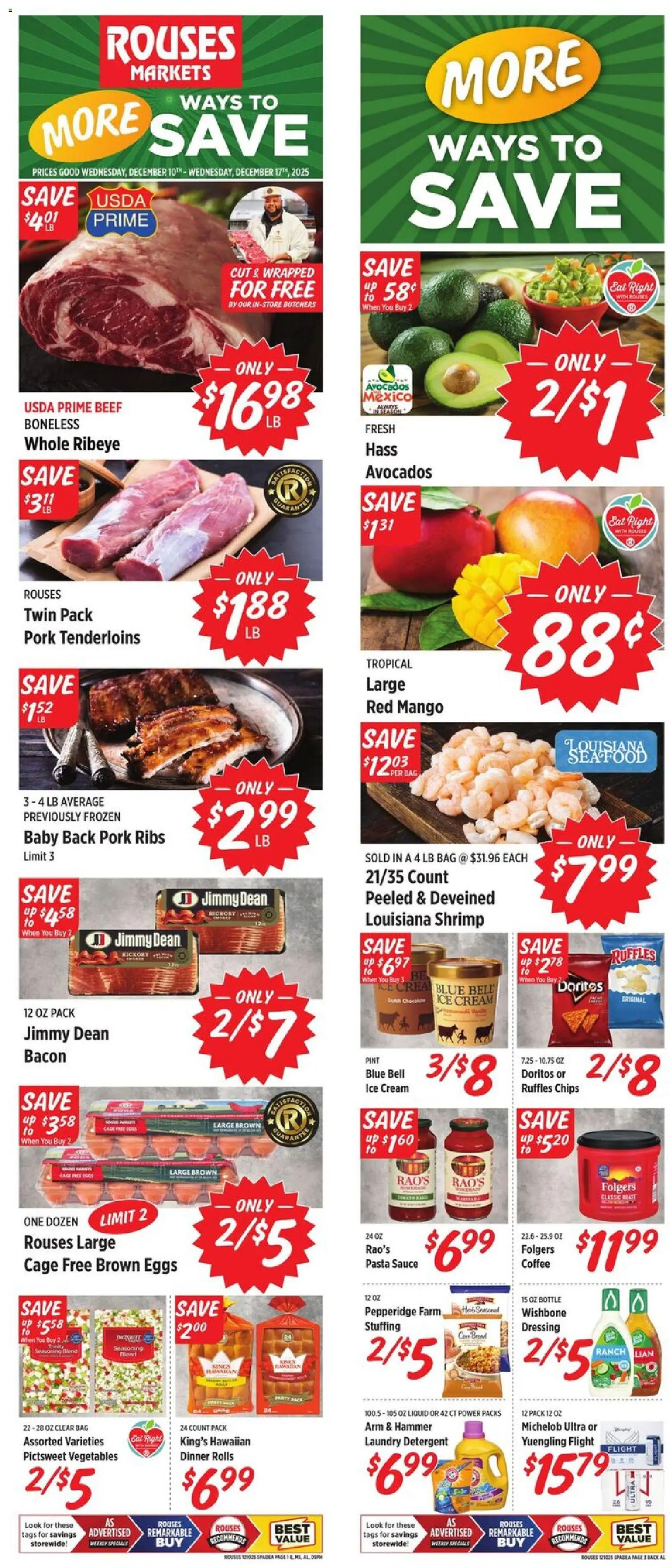 Rouses Weekly Ad - AL - valid from 10.12.2025 | Page: 1 | Products: Pork, Chips, Cream, Vegetables