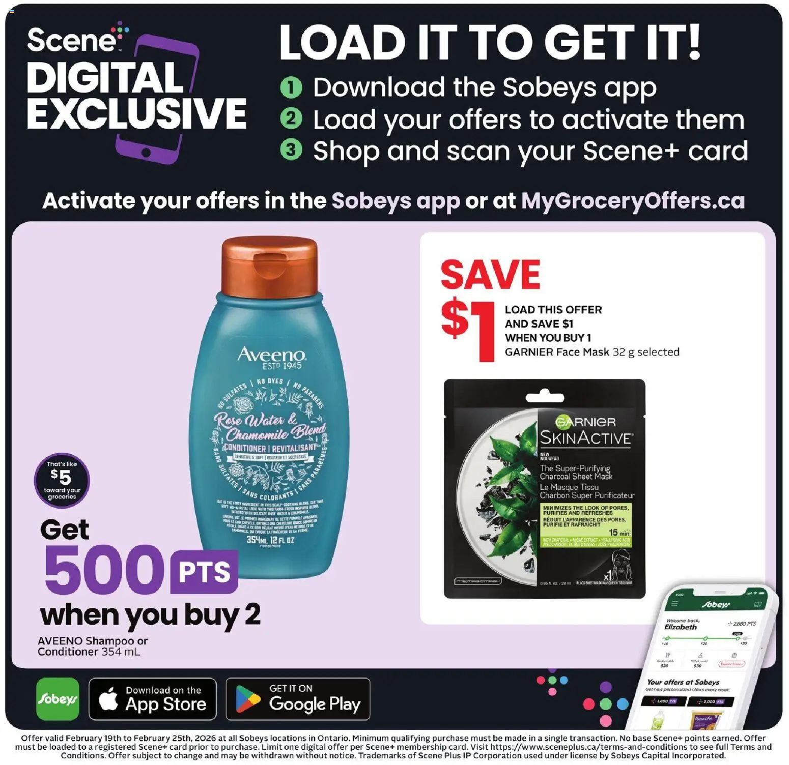 Sobeys flyer valid from 19.02.2026 | Page: 14 | Products: Shampoo, Conditioner, Mask, Face mask