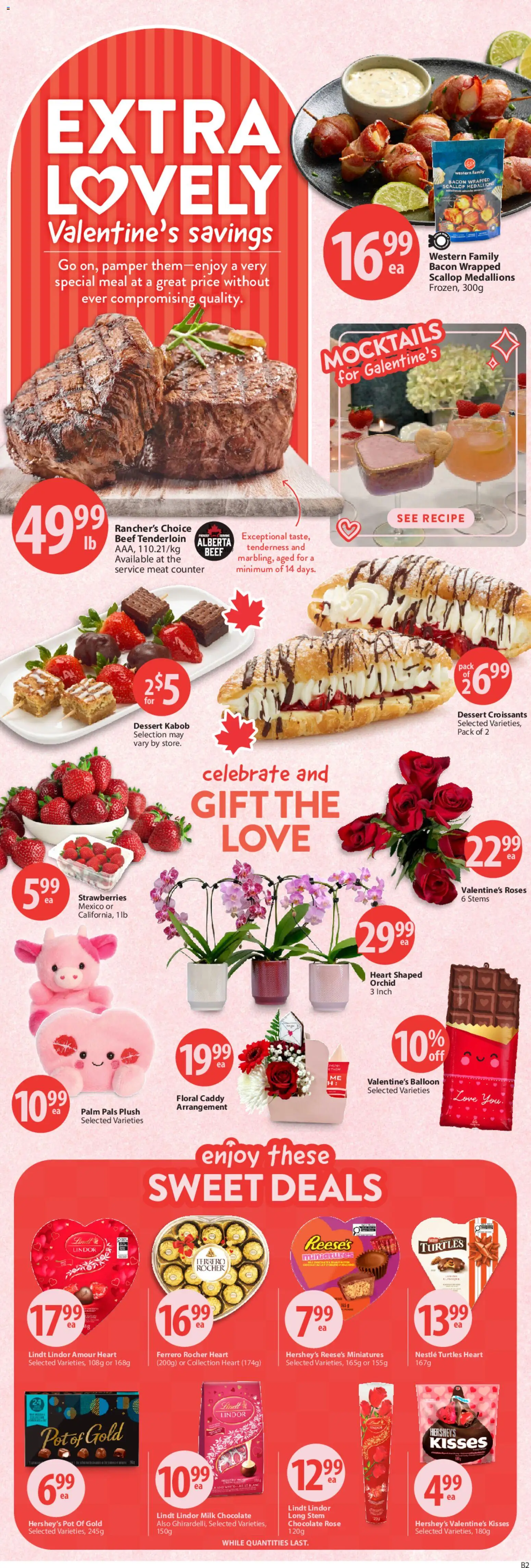 Save on foods flyer valid from 12.02.2026 | Page: 2 | Products: Beef, Strawberries, Milk, Chocolate