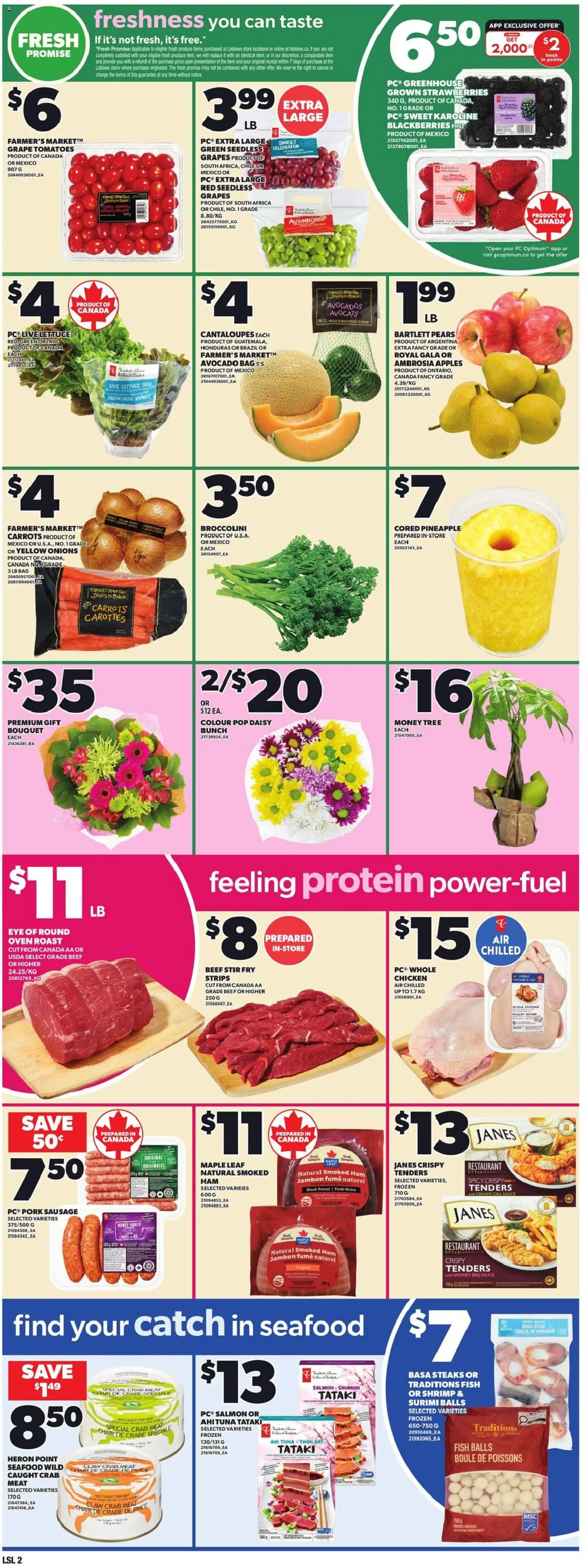 Loblaws flyer valid from 09.04.2026 | Page: 5 | Products: Strawberries, Hat, Chicken, Apples
