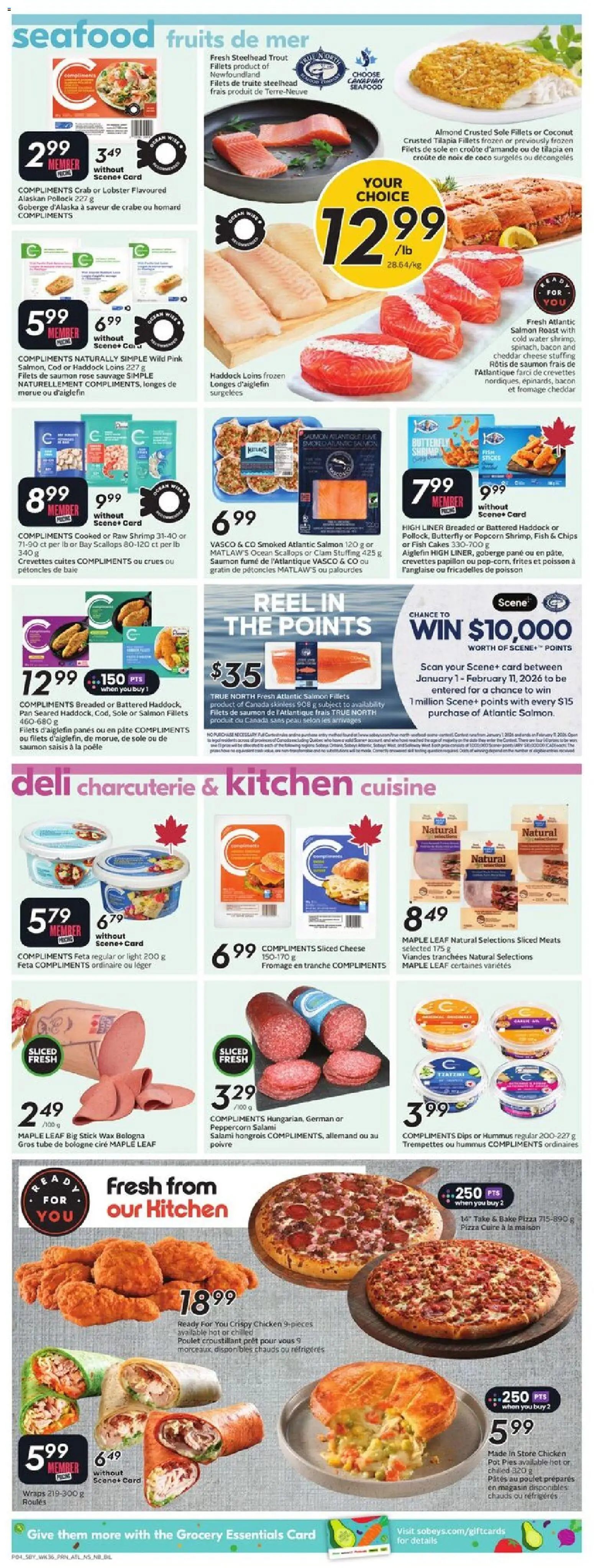 Sobeys flyer valid from 01.01.2026 | Page: 7 | Products: Fish, Chips, Cheese, Salami