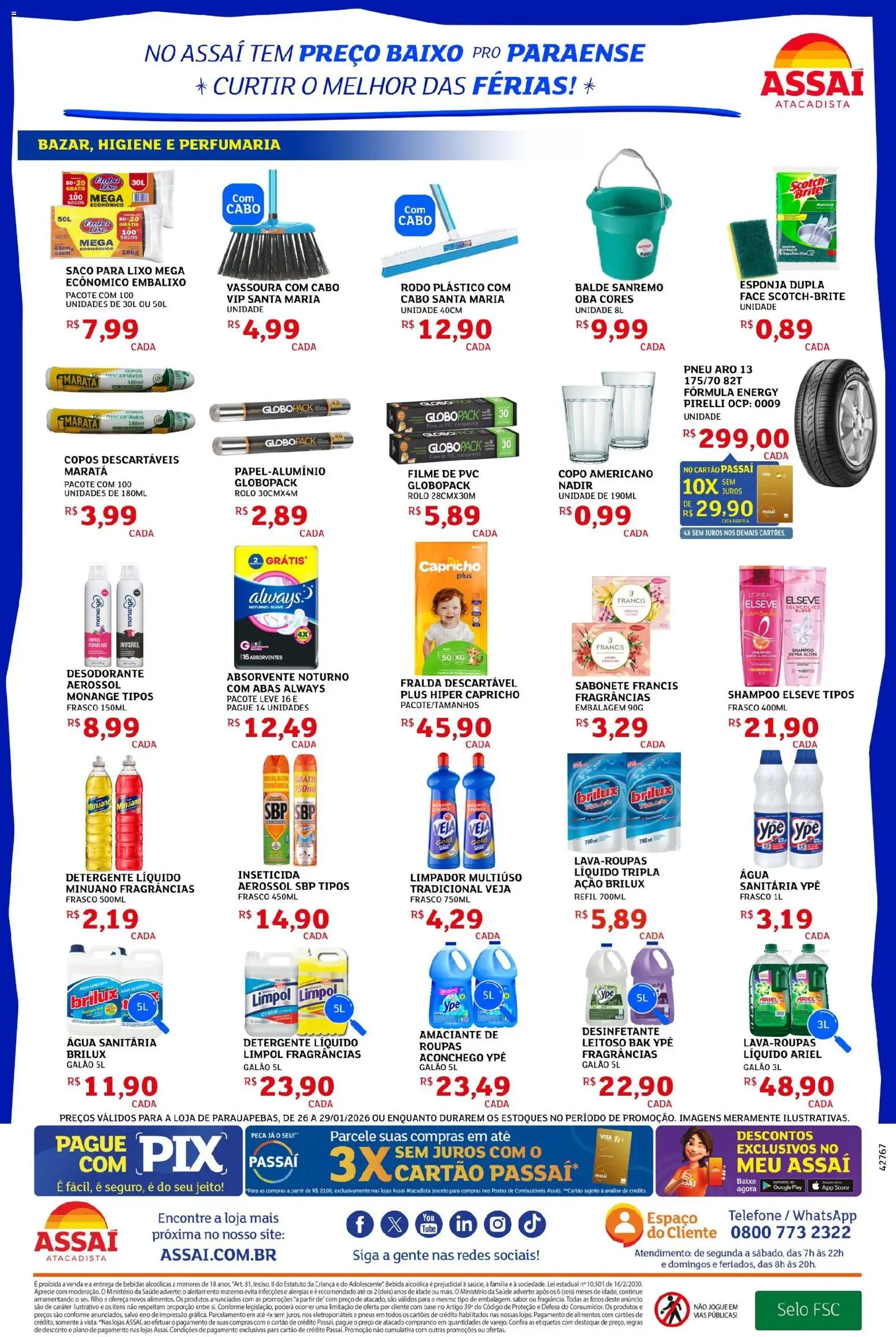 Assaí Atacadista Folheto - válido de 26.01.2026 | Página: 4 | Produtos: Pneu, Ariel, Esponja, Copos descartáveis