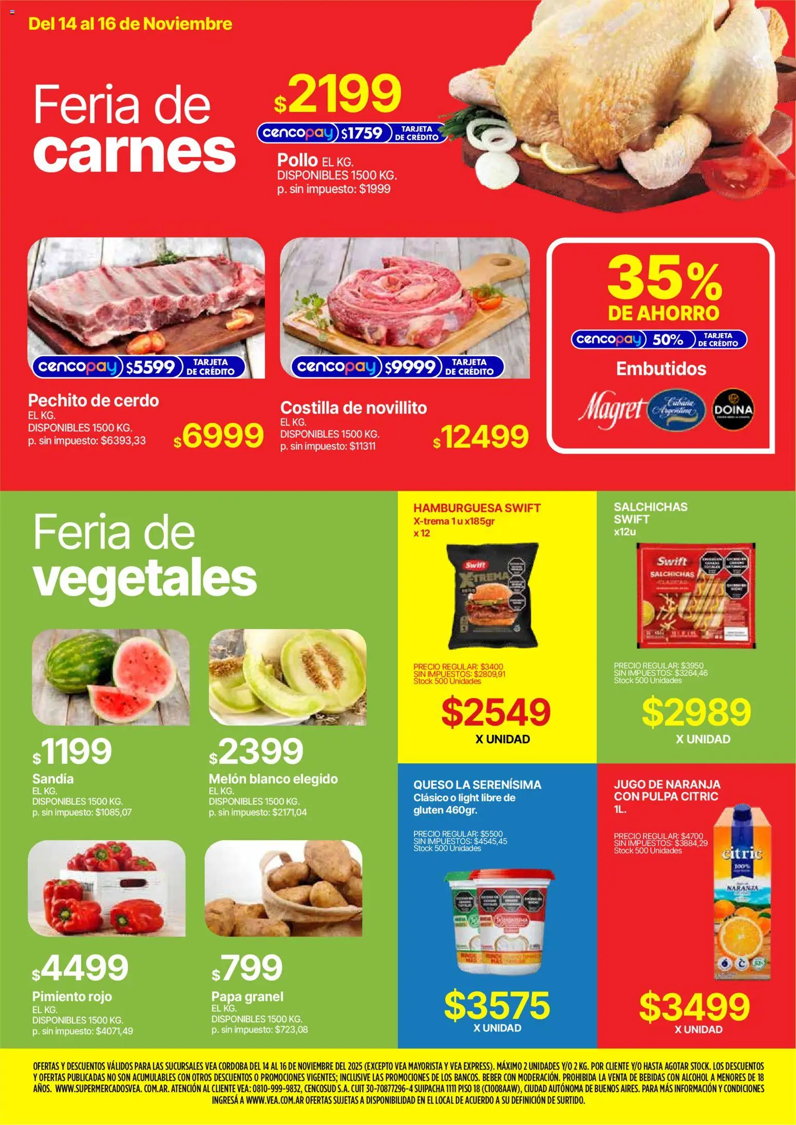 Vea - Ofertas fin de semana  │ válido desde el 14.11.2025 | Página: 3 | Productos: Pollo, Sandía, Pimiento, Jugo