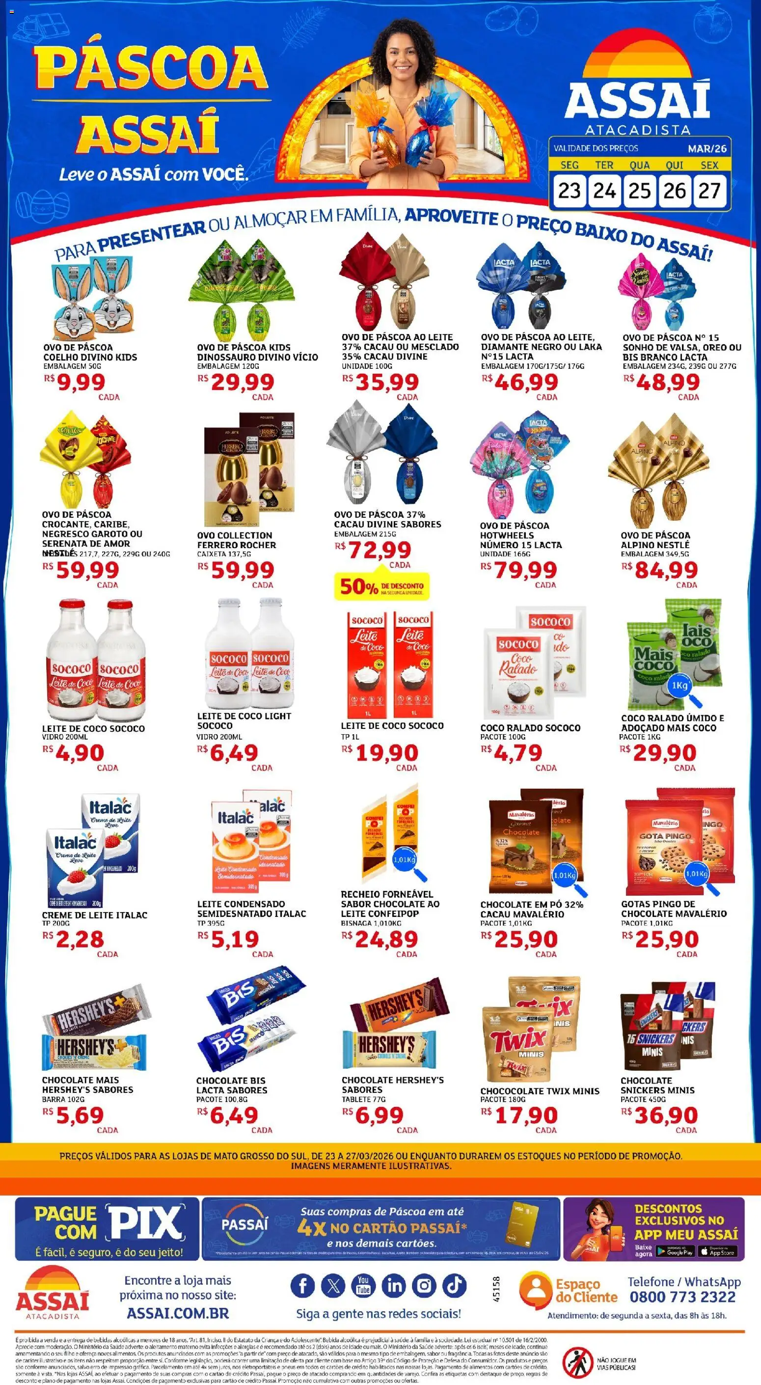 Assaí Atacadista Folheto - válido de 23.03.2026 | Página: 1 | Produtos: Twix, Creme, Telefone, Creme de leite
