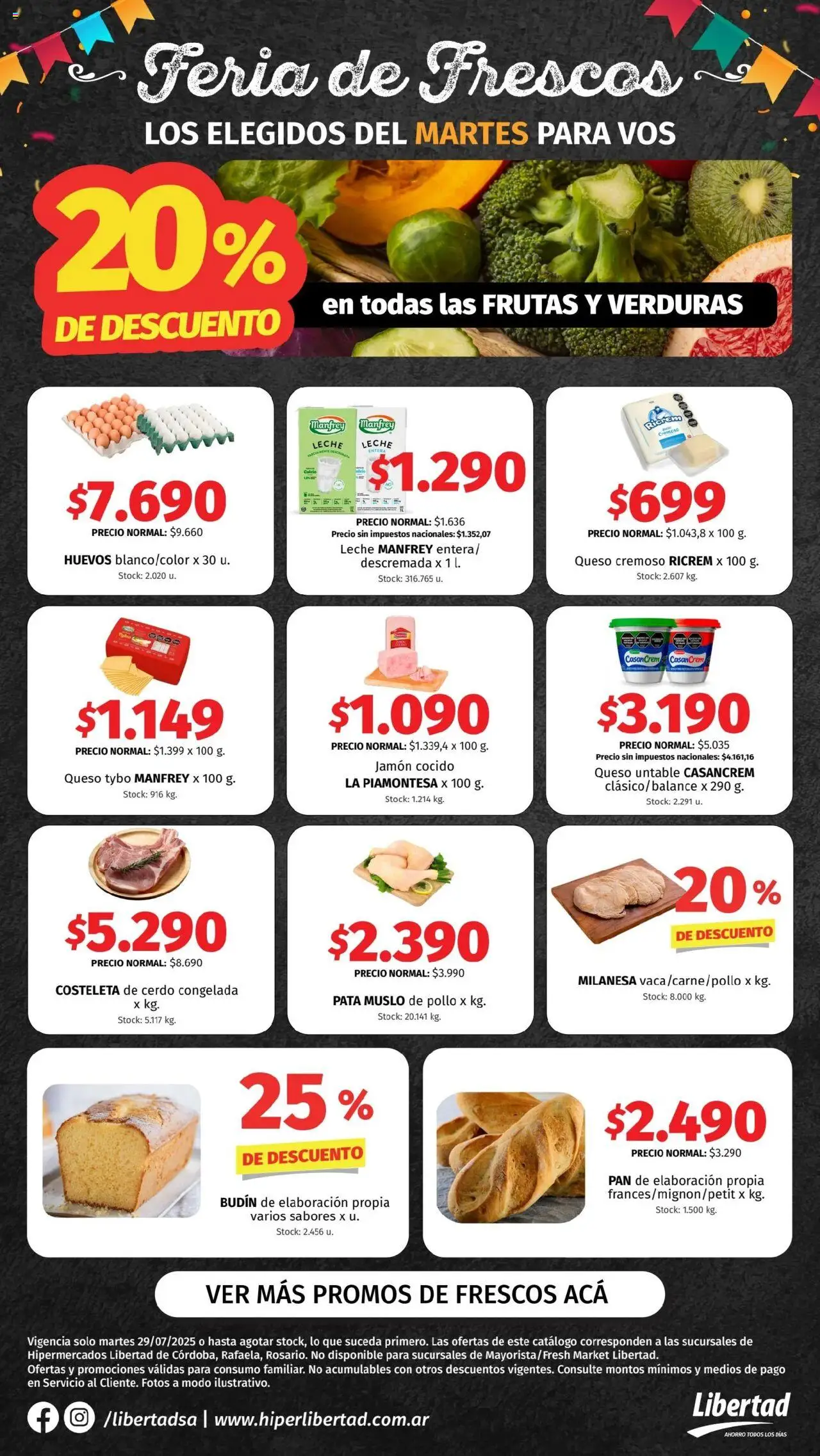 Hipermercado Libertad - Feria de Frescos - CENTRO │ válido desde el 29.07.2025 | Página: 1 | Productos: Pollo, Milanesa, Jamón cocido, Leche