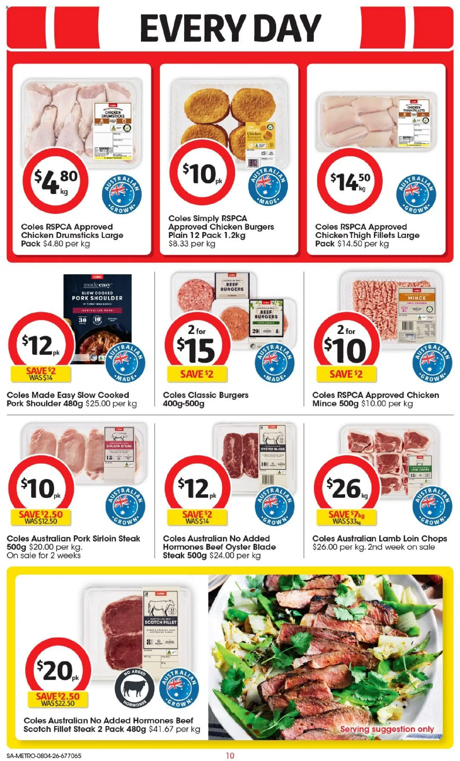 Coles catalogue - valid from 08.04.2026 | Page: 10 | Products: Chicken, Steak, Sauce, Scotch