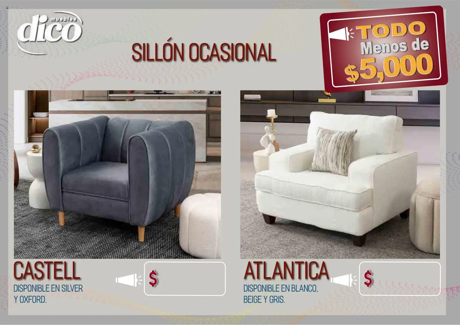 Nuevas ofertas de Muebles Dico válidas en toda la República Mexicana desde el 09.04.2026. ¡Encuentra las mejores ofertas en Muebles Dico catálogo Todo menos de 5000 Pacifico! | Página: 26 | Productos: Sillón