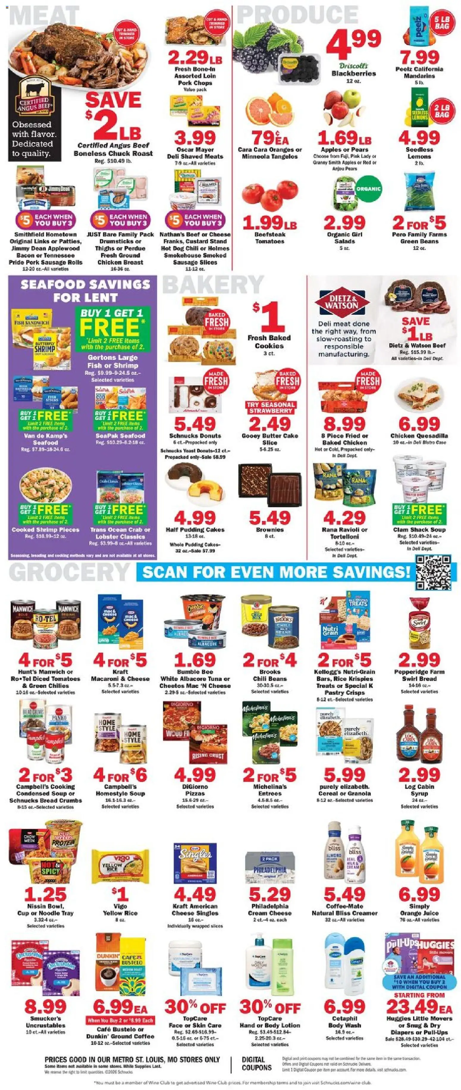 Schnucks Weekly Print Ad - MO - valid from 18.02.2026 | Page: 4 | Products: Milk, Cheese, Tomatoes, Fish