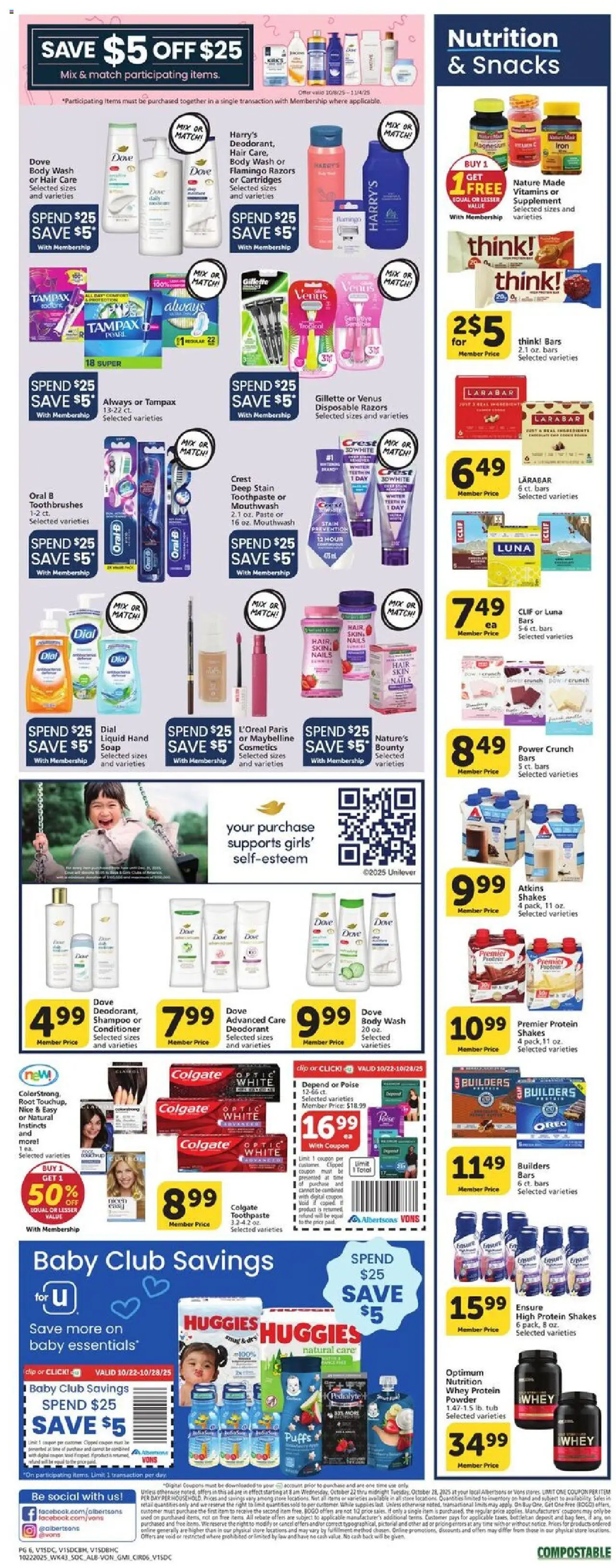 Vons Weekly Ad - valid from 22.10.2025 | Page: 5 | Products: Shampoo, Deodorant, Toothpaste, Mouthwash