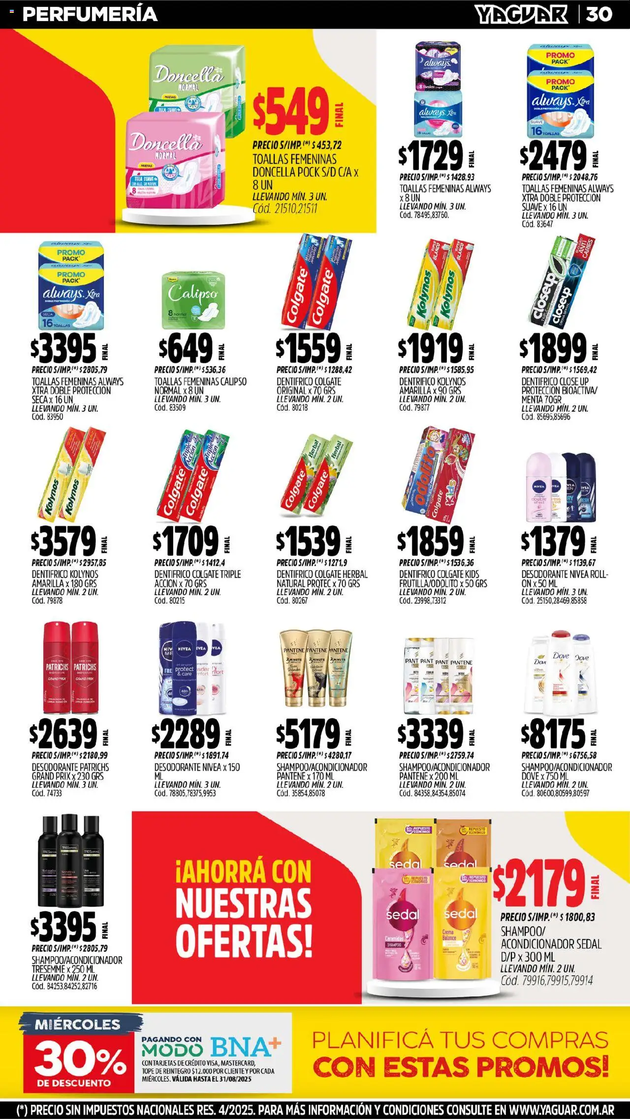 Yaguar - Mar del Plata │ válido desde el 25.08.2025 | Página: 28 | Productos: Toallas, Acondicionador, Desodorante, Crema