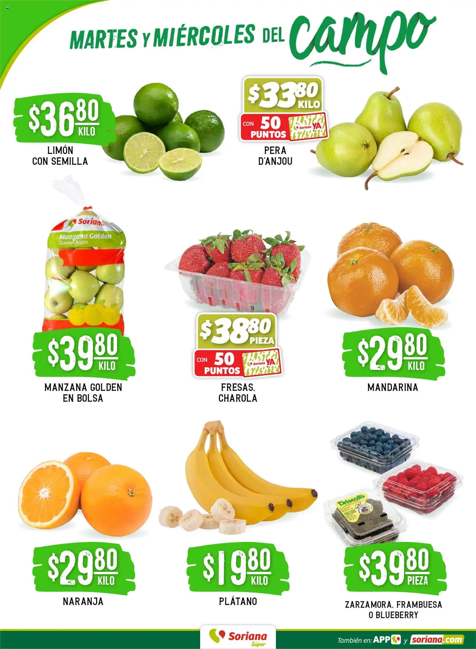 Nuevas ofertas de Soriana válidas en toda la República Mexicana desde el 24.02.2026. ¡Encuentra las mejores ofertas en Soriana - Martes y Miércoles del Campo Súper: Saltillo y Torreón! | Página: 2 | Productos: Plátano, Bolsa, Manzana, Limón