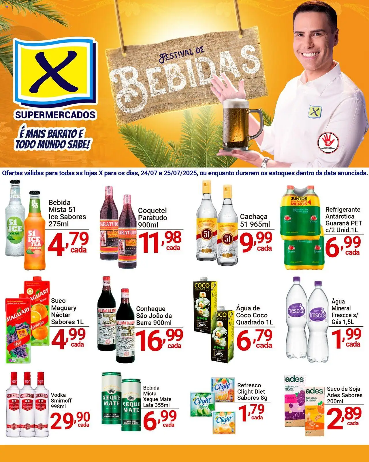 X Supermercados Folheto - válido de 24.07.2025 | Página: 1 | Produtos: Refresco, Suco, Vodka, Rum