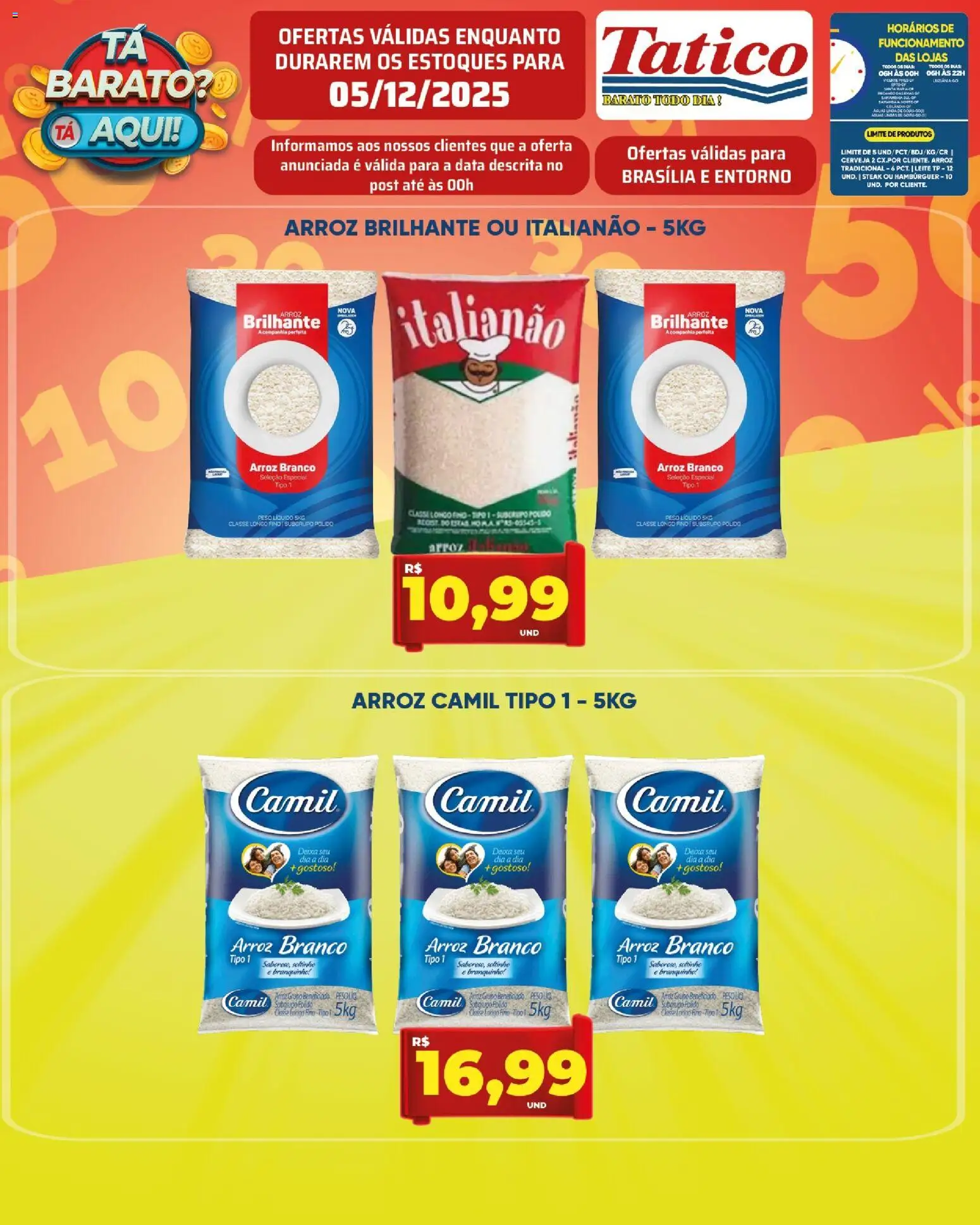 Tatico Folheto - válido de 05.12.2025 | Página: 1 | Produtos: Leite, Cerveja, Arroz, Hambúrguer