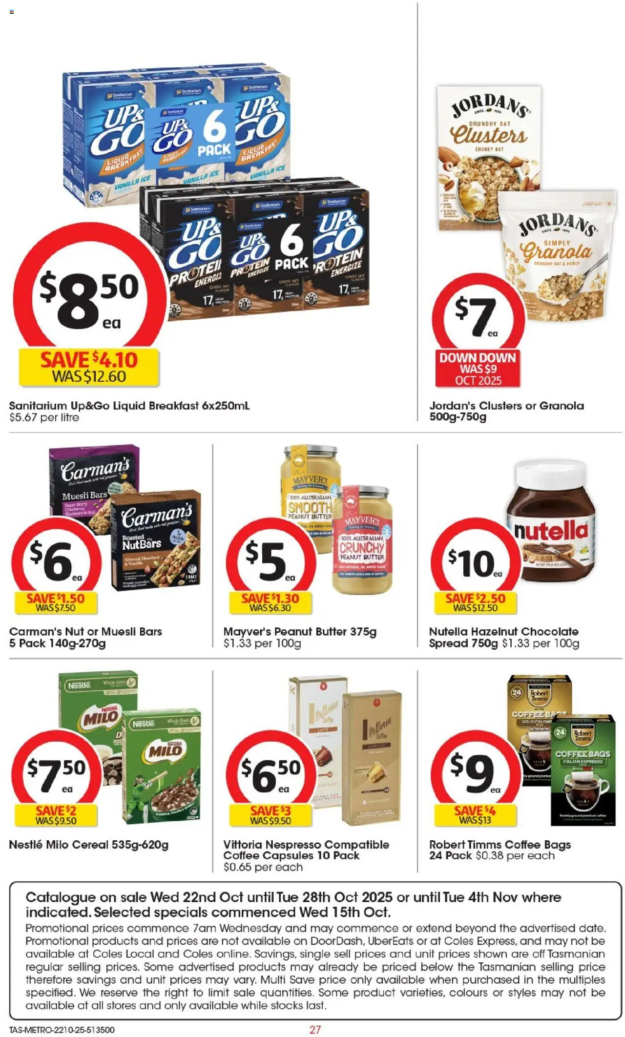 Coles catalogue - valid from 22.10.2025 | Page: 28 | Products: Butter, Coffee, Nutella, Cereal