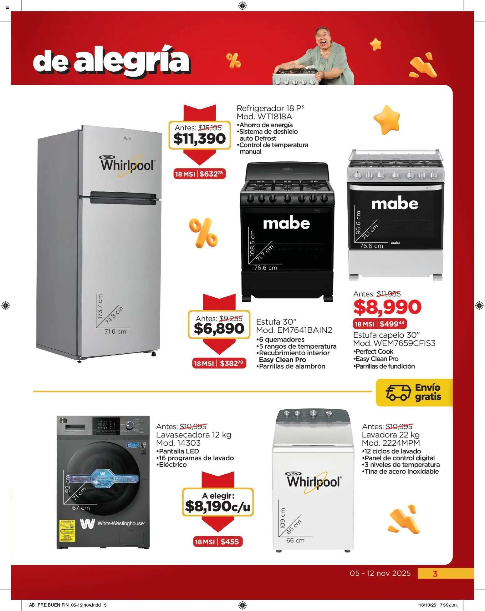 Nuevas ofertas de Chedraui válidas en toda la República Mexicana desde el 05.11.2025. ¡Encuentra las mejores ofertas en Chedraui Buen Fin! | Página: 3 | Productos: Refrigerador, Lavadora
