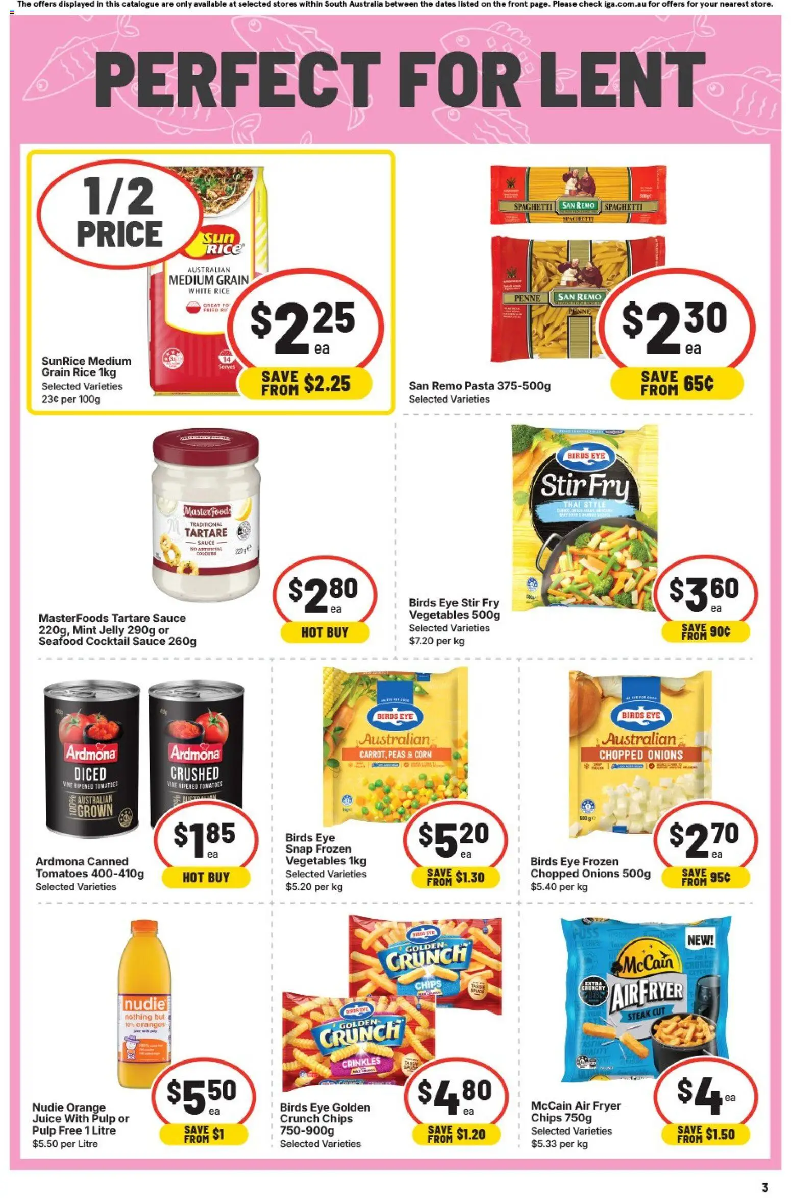 IGA catalogue - valid from 25.02.2026 | Page: 3 | Products: Pasta, Chips, Vegetables, Sauce