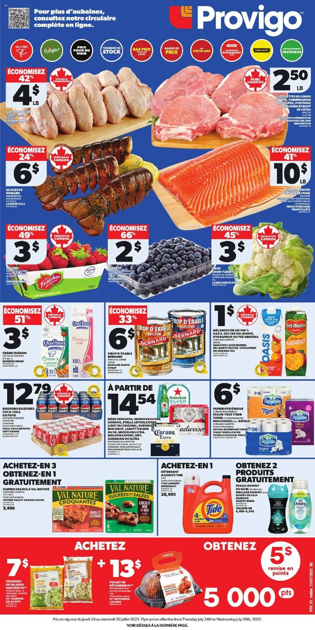 Provigo flyer valid from 24.07.2025 | Page: 1 | Products: Tea, Strawberries, PC, Juice