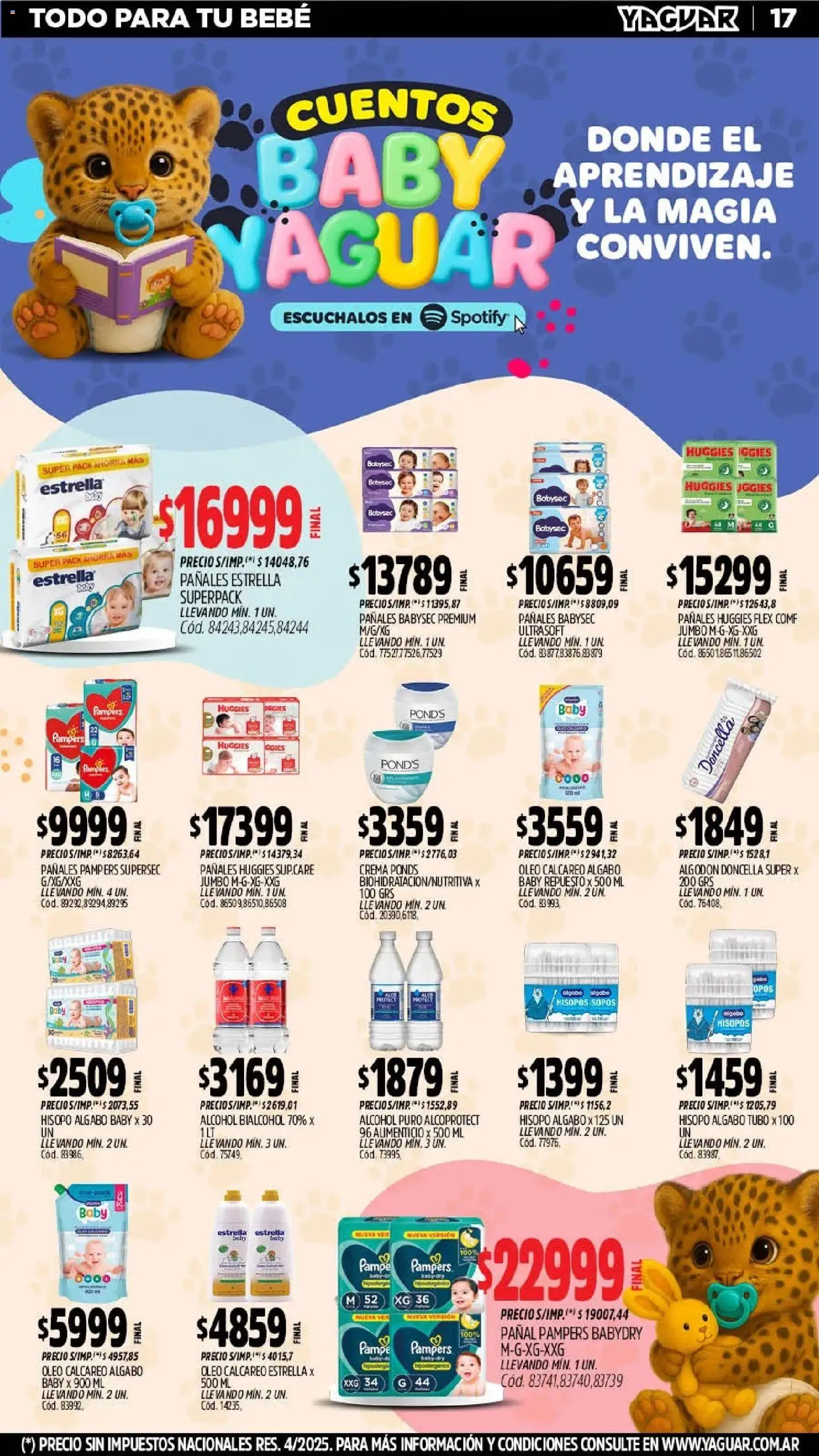 Yaguar - Oferta Semanal Jujuy │ válido desde el 16.03.2026 | Página: 17 | Productos: Algodón, Pañales, Crema