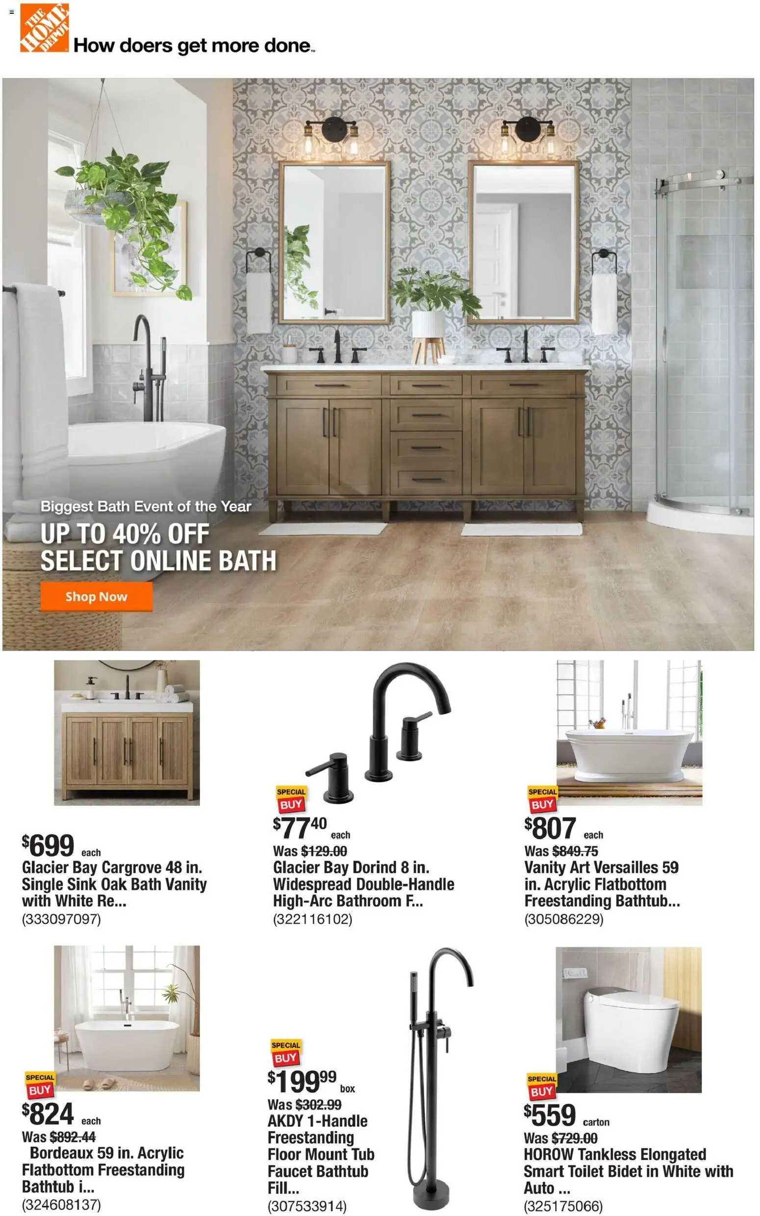 Home Depot Weekly Ad - FL - valid from 22.01.2026 | Page: 1 | Products: Bath, Acrylic, Bathtub