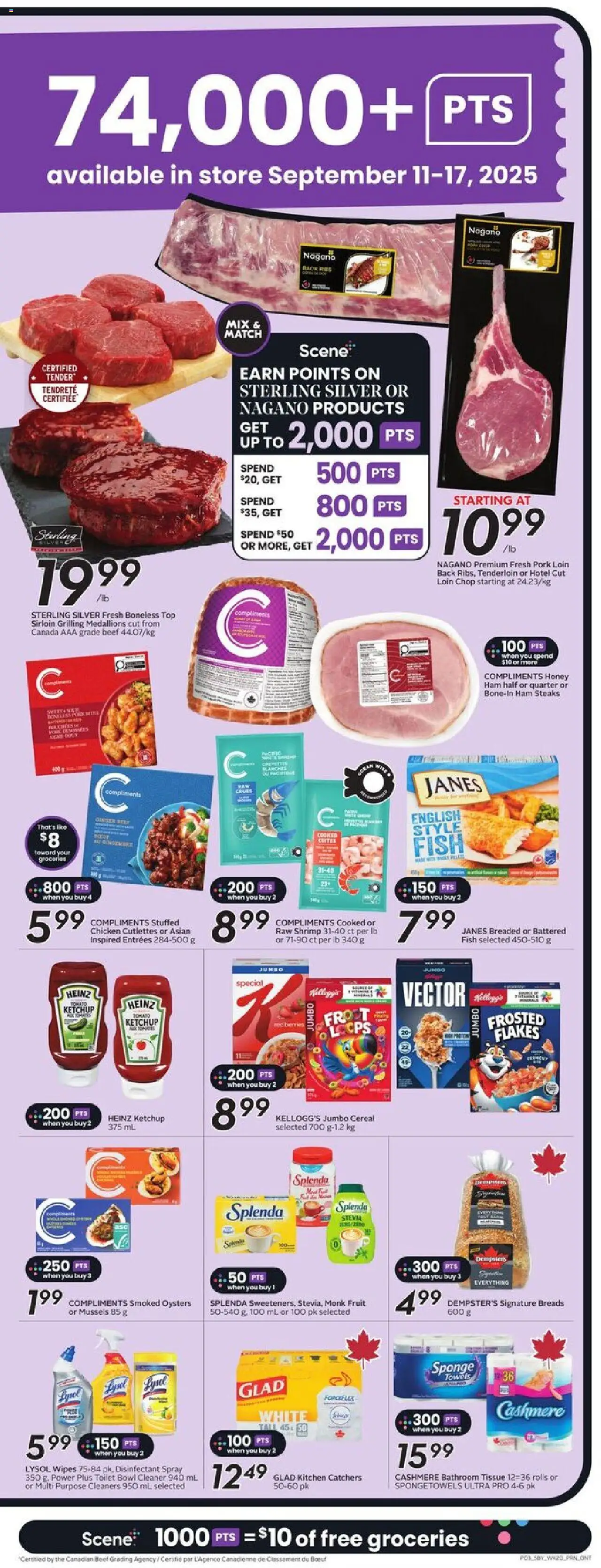 Sobeys flyer valid from 11.09.2025 | Page: 6 | Products: Beef, Sponge, Ham, Pork